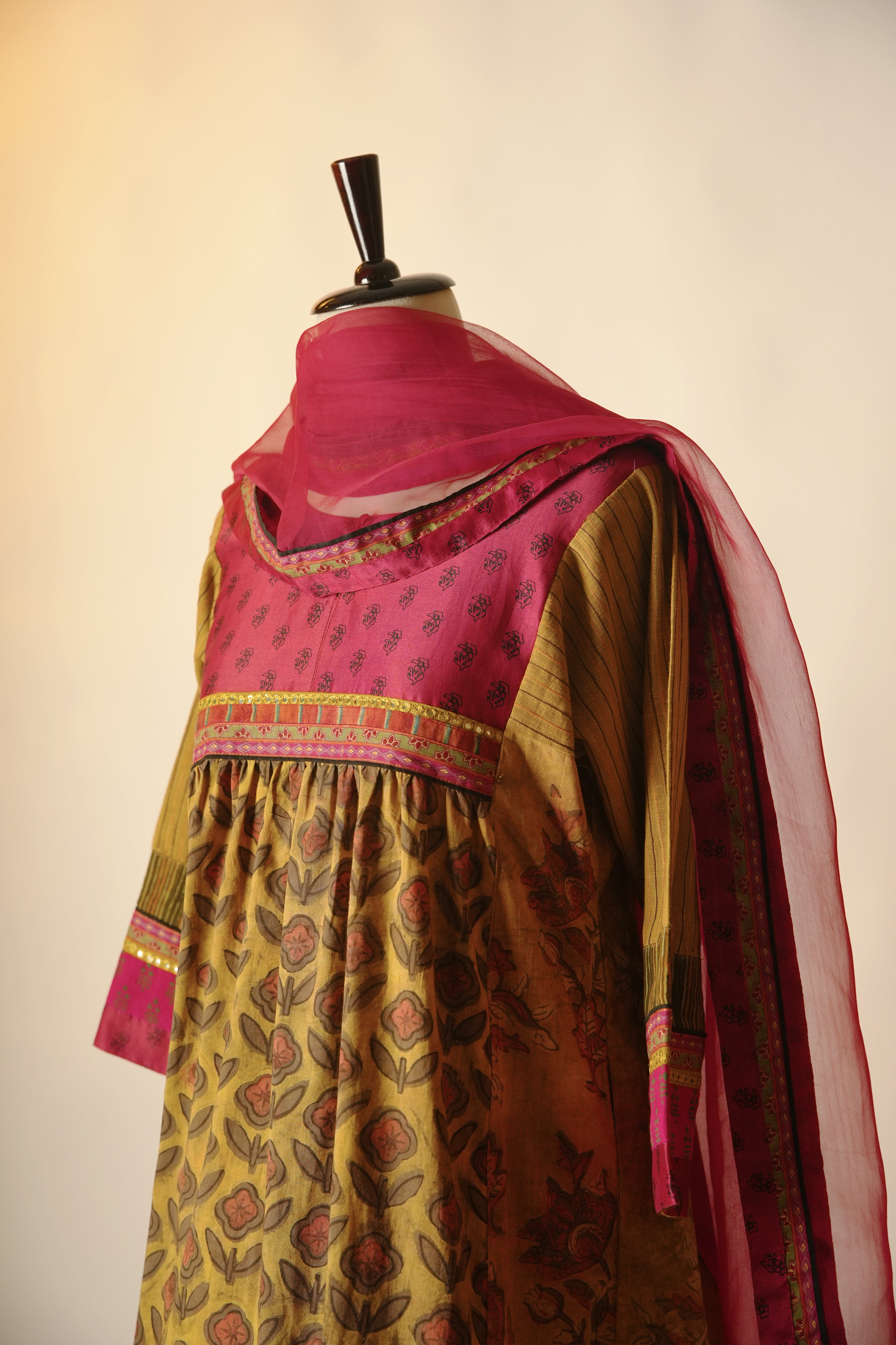 Banjara Hand Embroidered Ajrakh Cotton Kurta Mustard