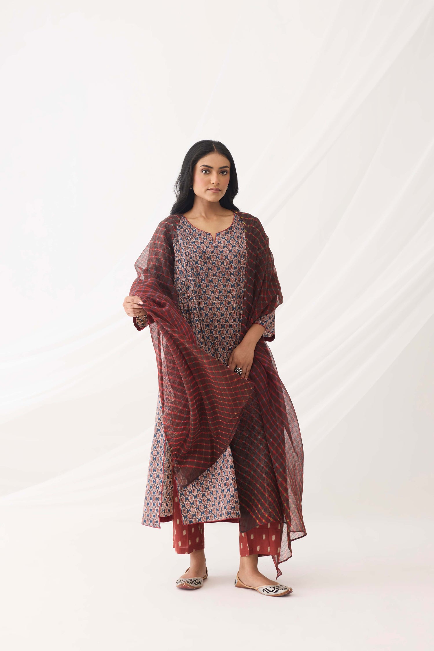 Leah Dupatta Rust Blue (9964404375851)