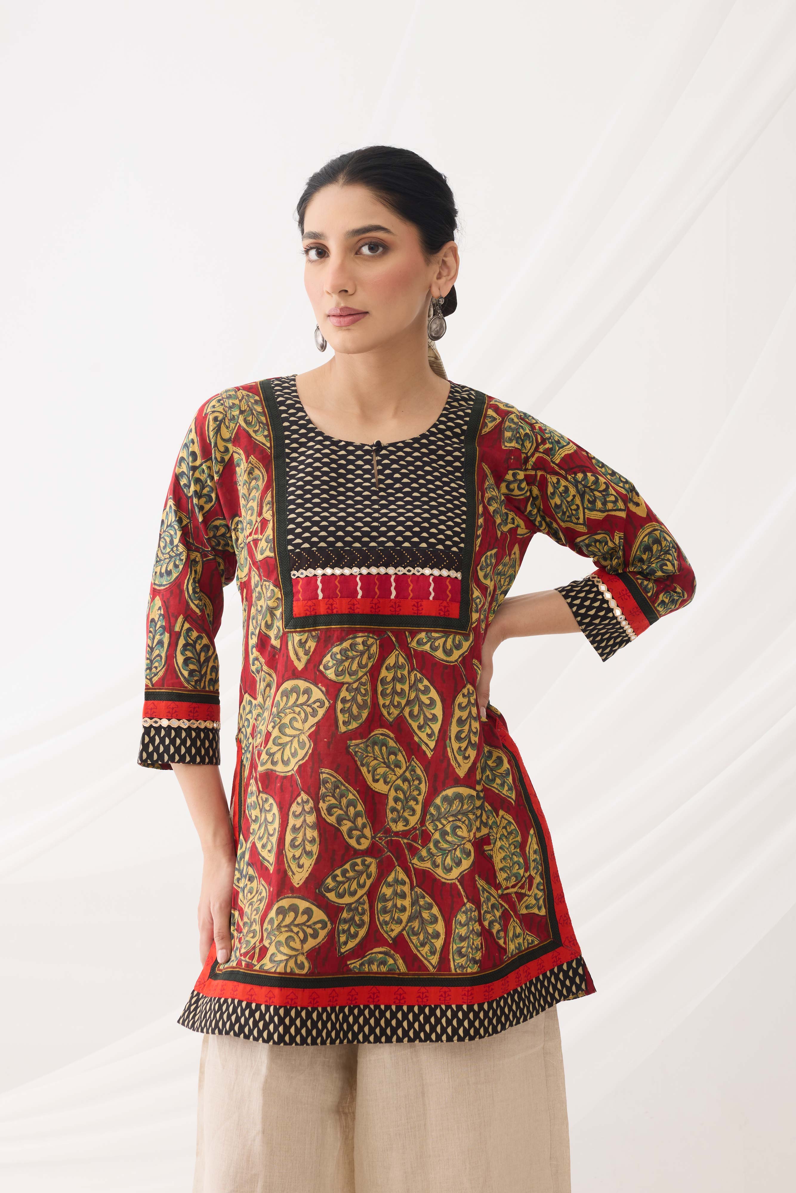Rozana Kurti Red Beige (9967187362091)