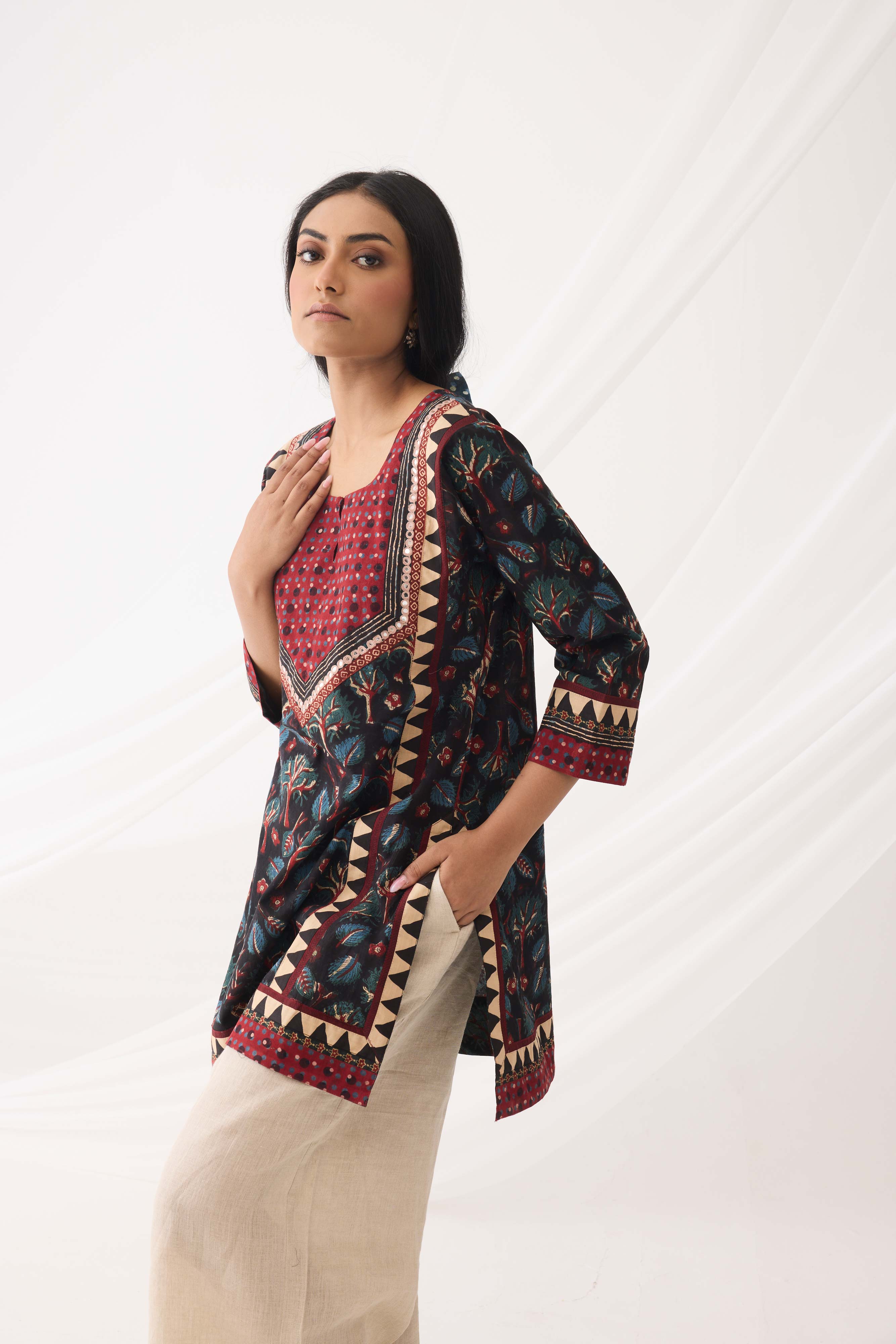 Rozana Kurti Black Teal (9967189164331)