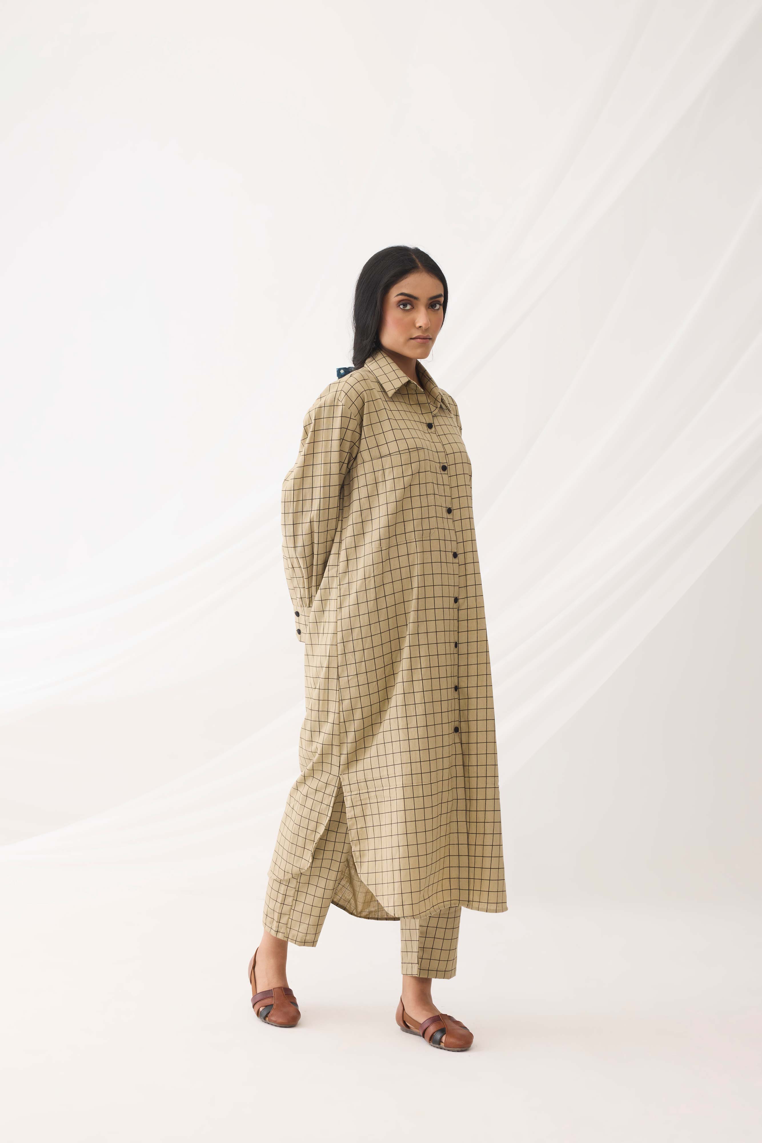 Ava Long Co-ord Beige Check (9964450775339)
