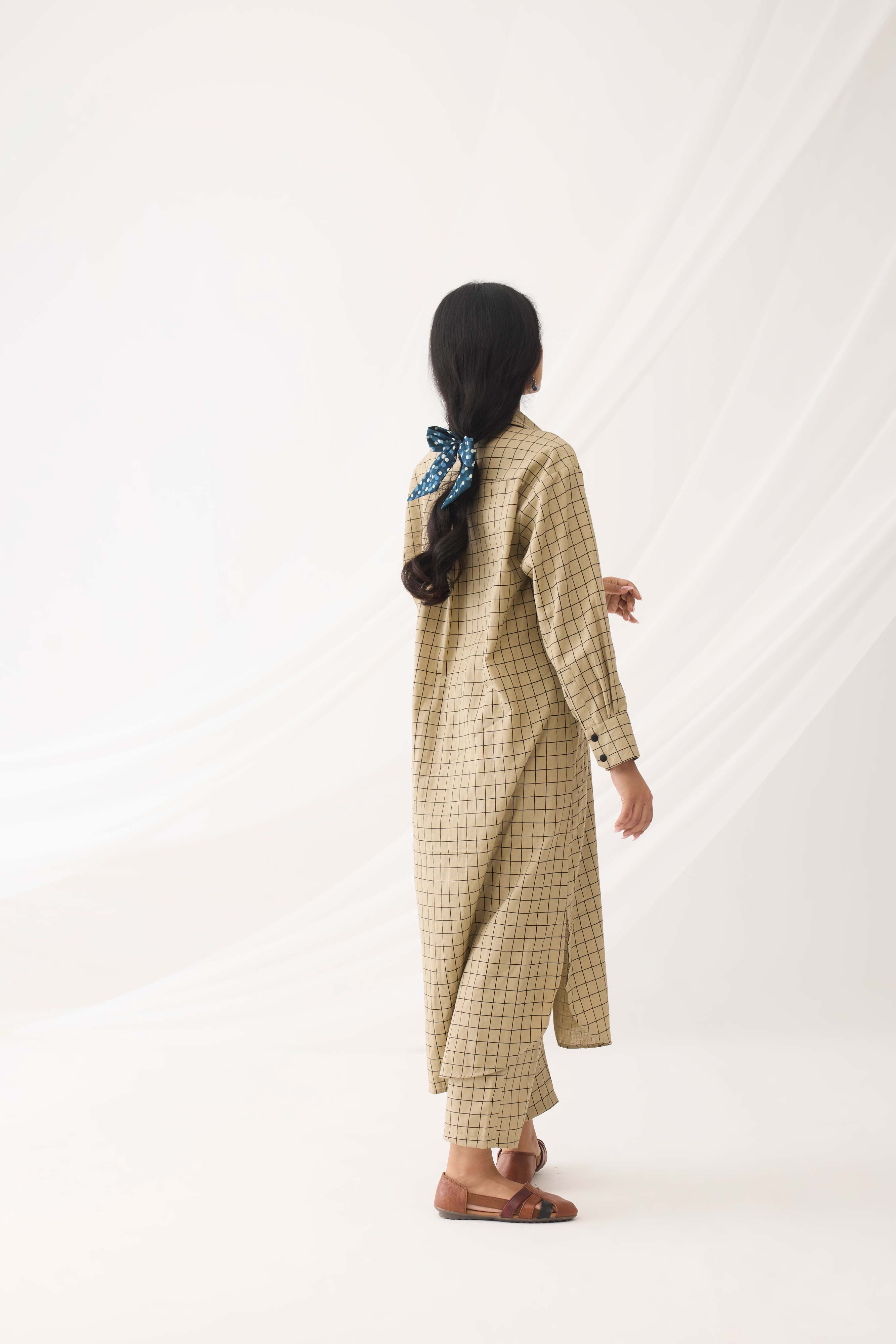 Ava Long Co-ord Beige Check (9964450775339)