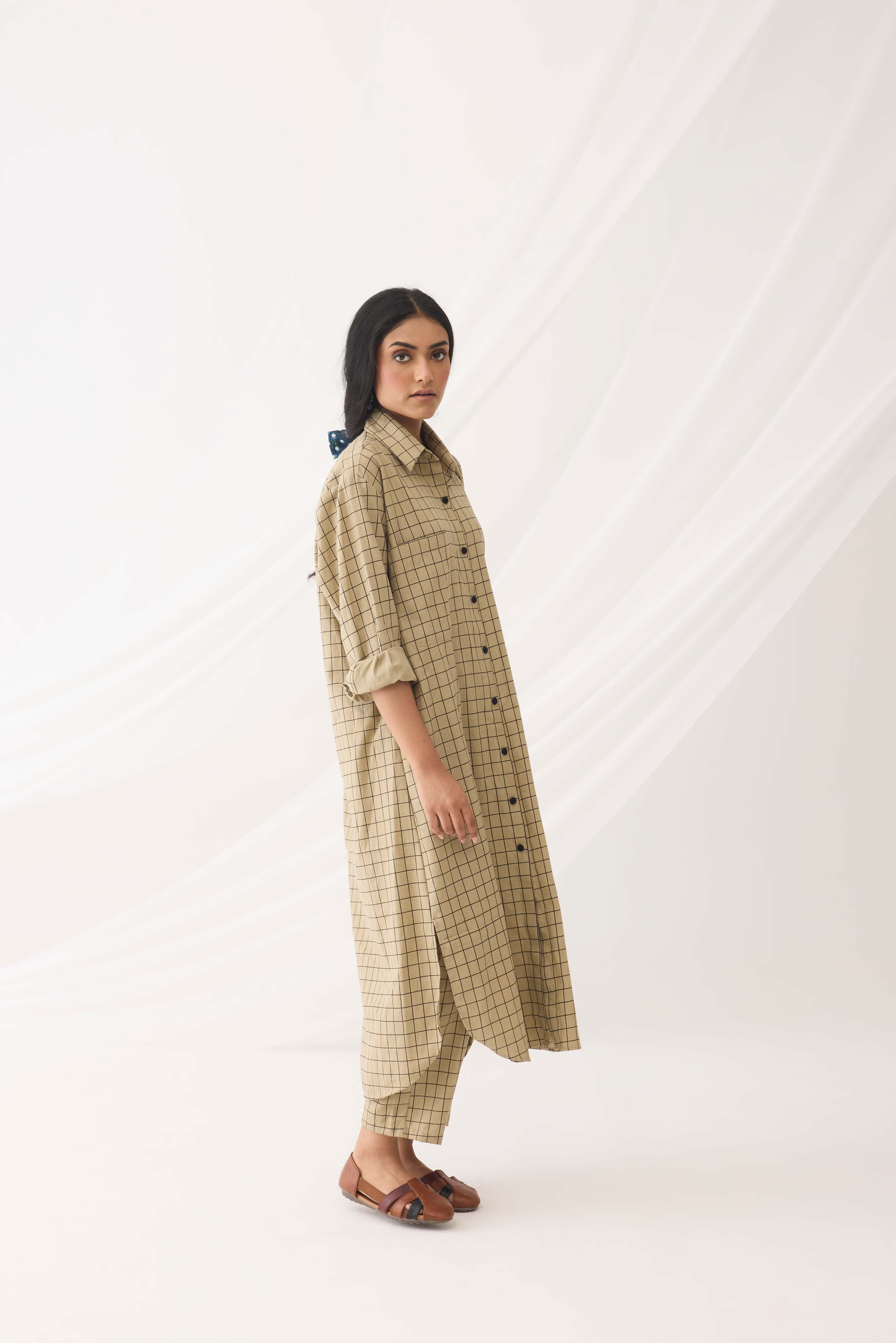 Ava Long Co-ord Beige Check (9964450775339)
