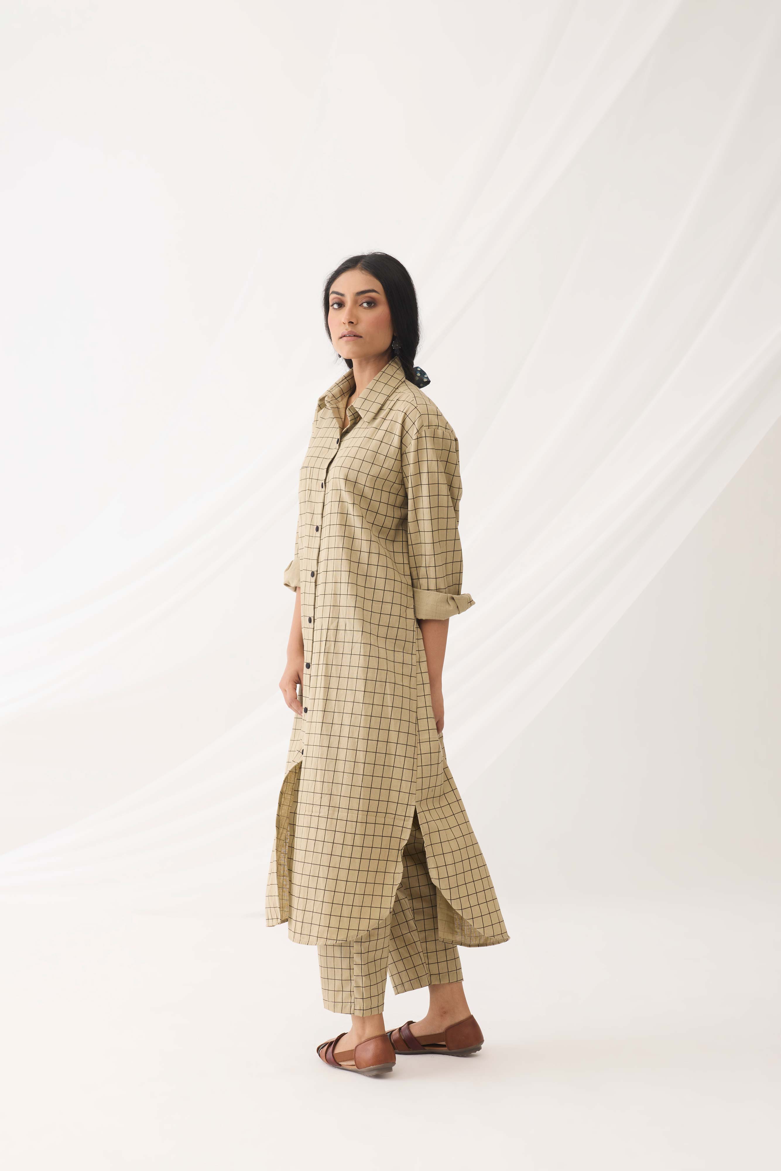 Ava Long Co-ord Beige Check (9964450775339)