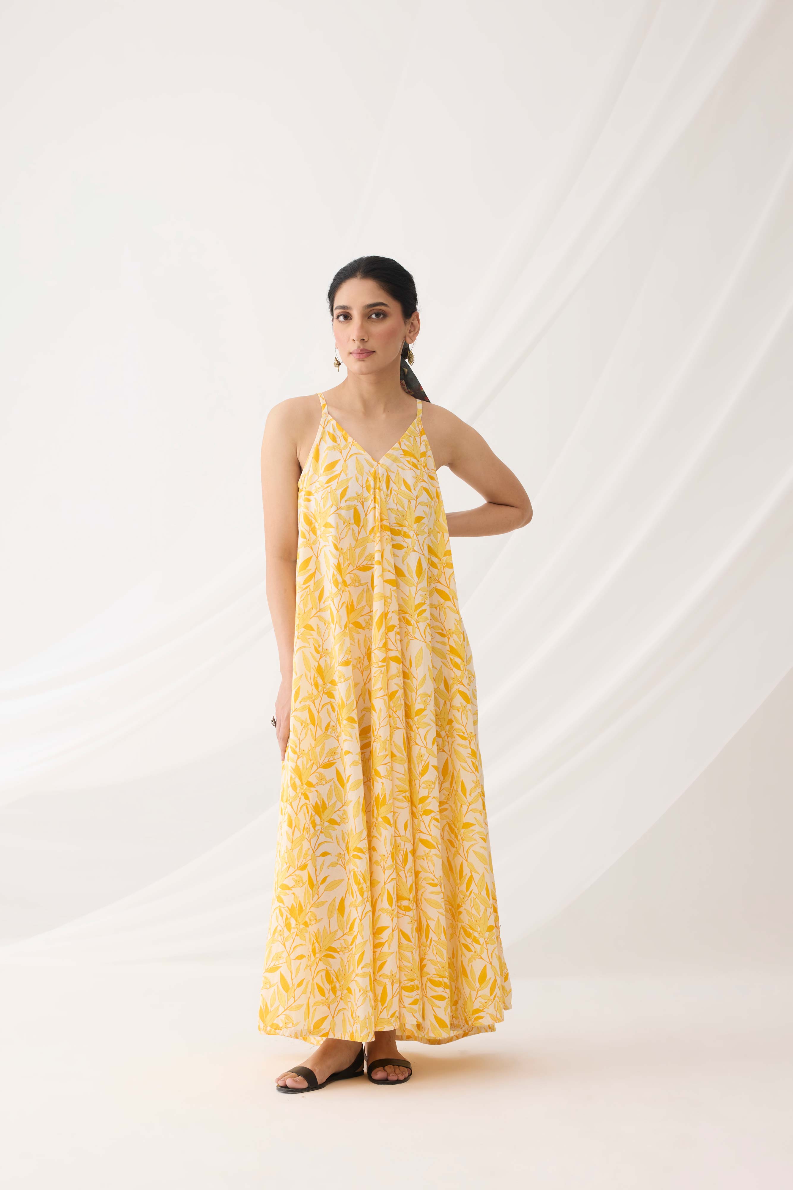 Flowy Dress Yellow White (9964444123435)
