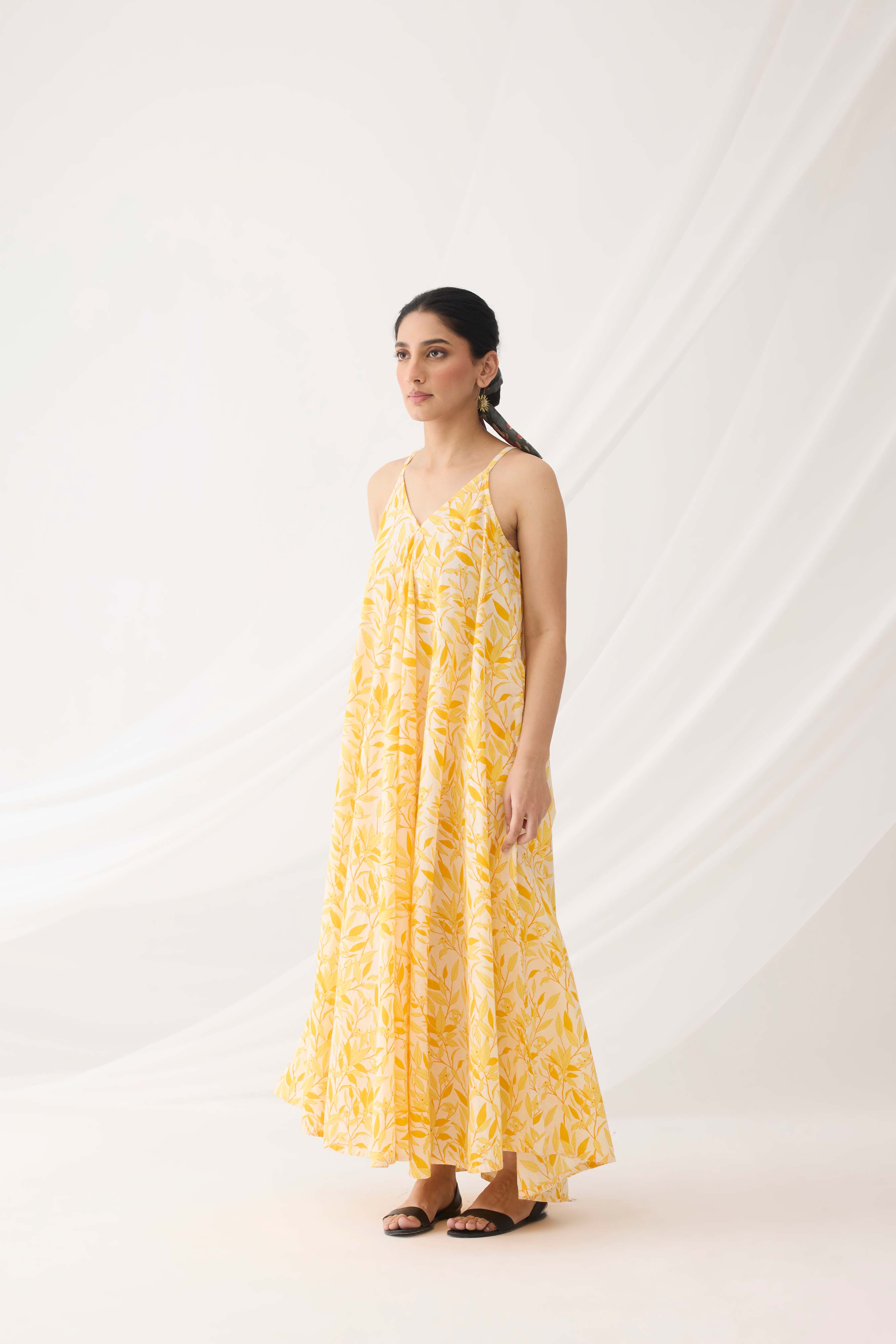 Flowy Dress Yellow White (9964444123435)