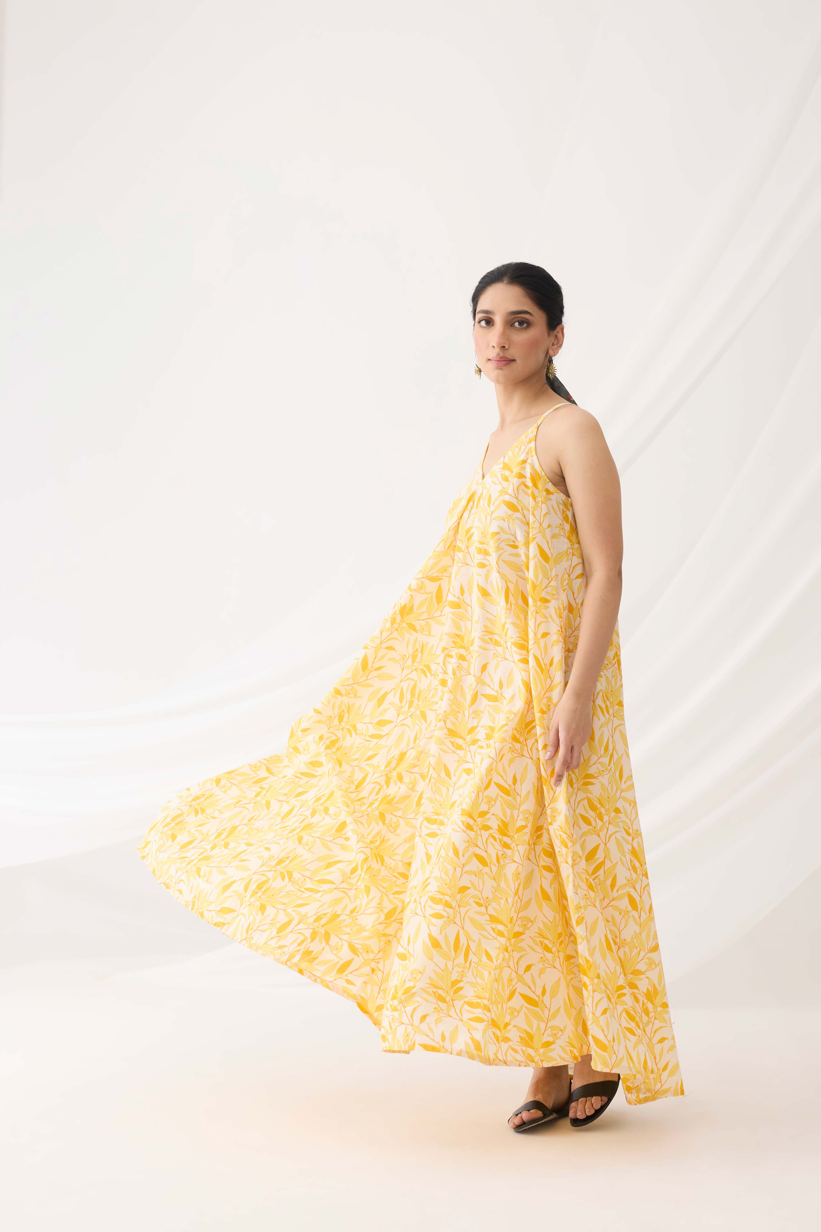 Flowy Dress Yellow White (9964444123435)