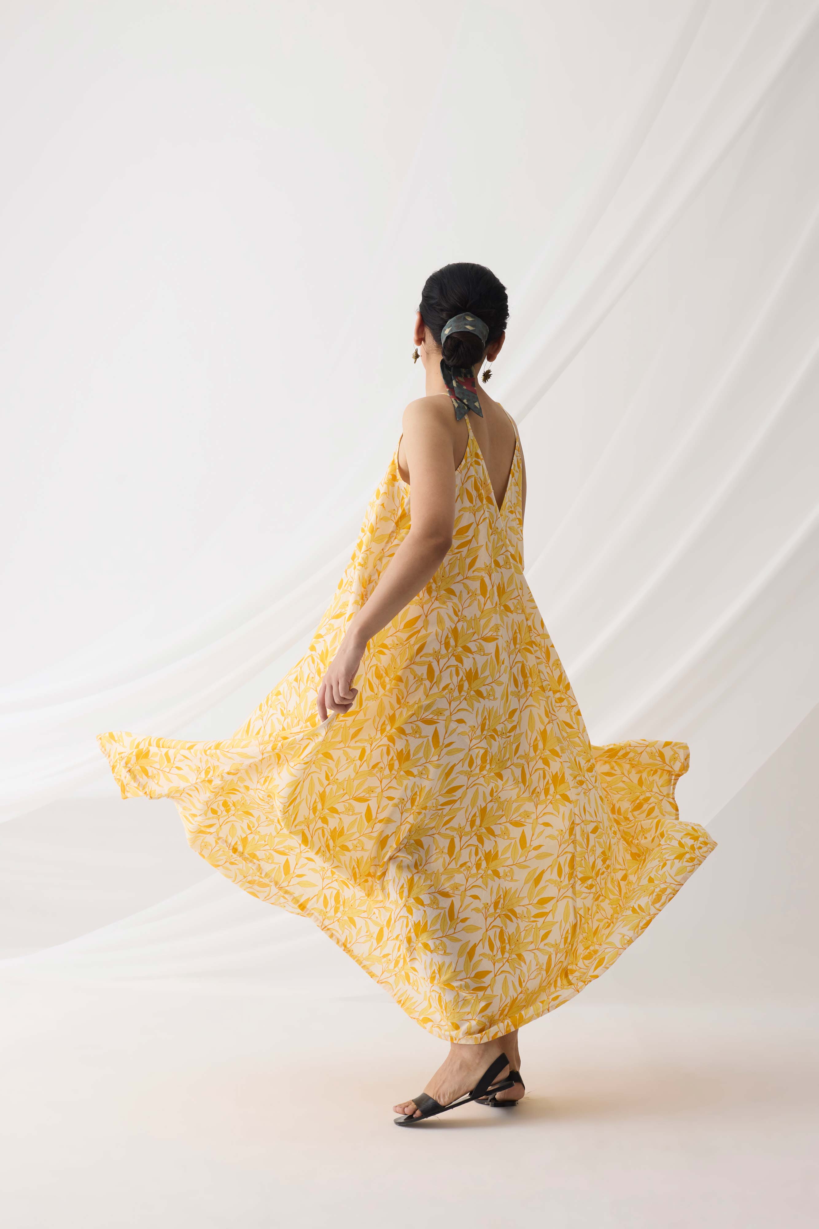 Flowy Dress Yellow White (9964444123435)