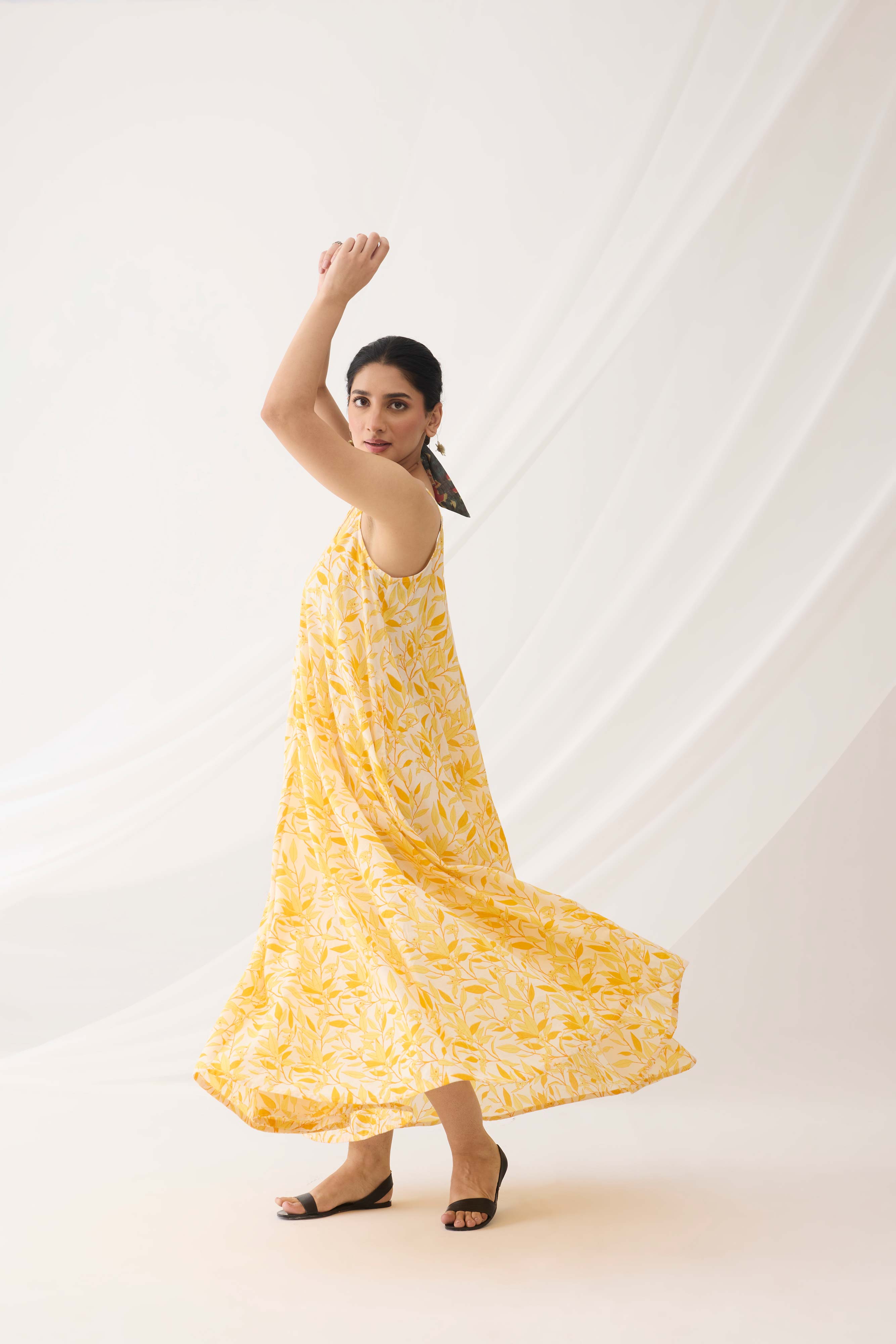 Flowy Dress Yellow White (9964444123435)