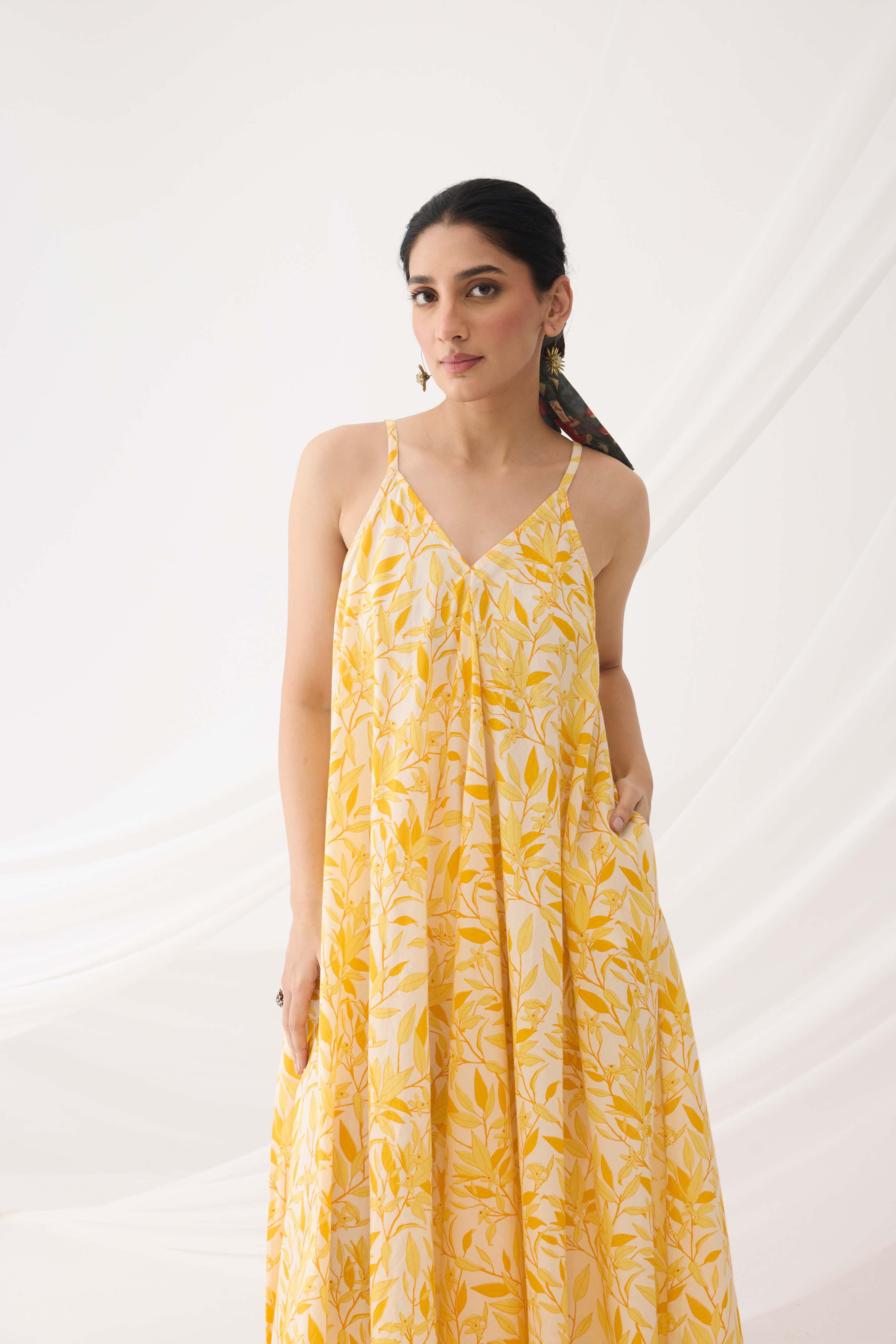 Flowy Dress Yellow White (9964444123435)