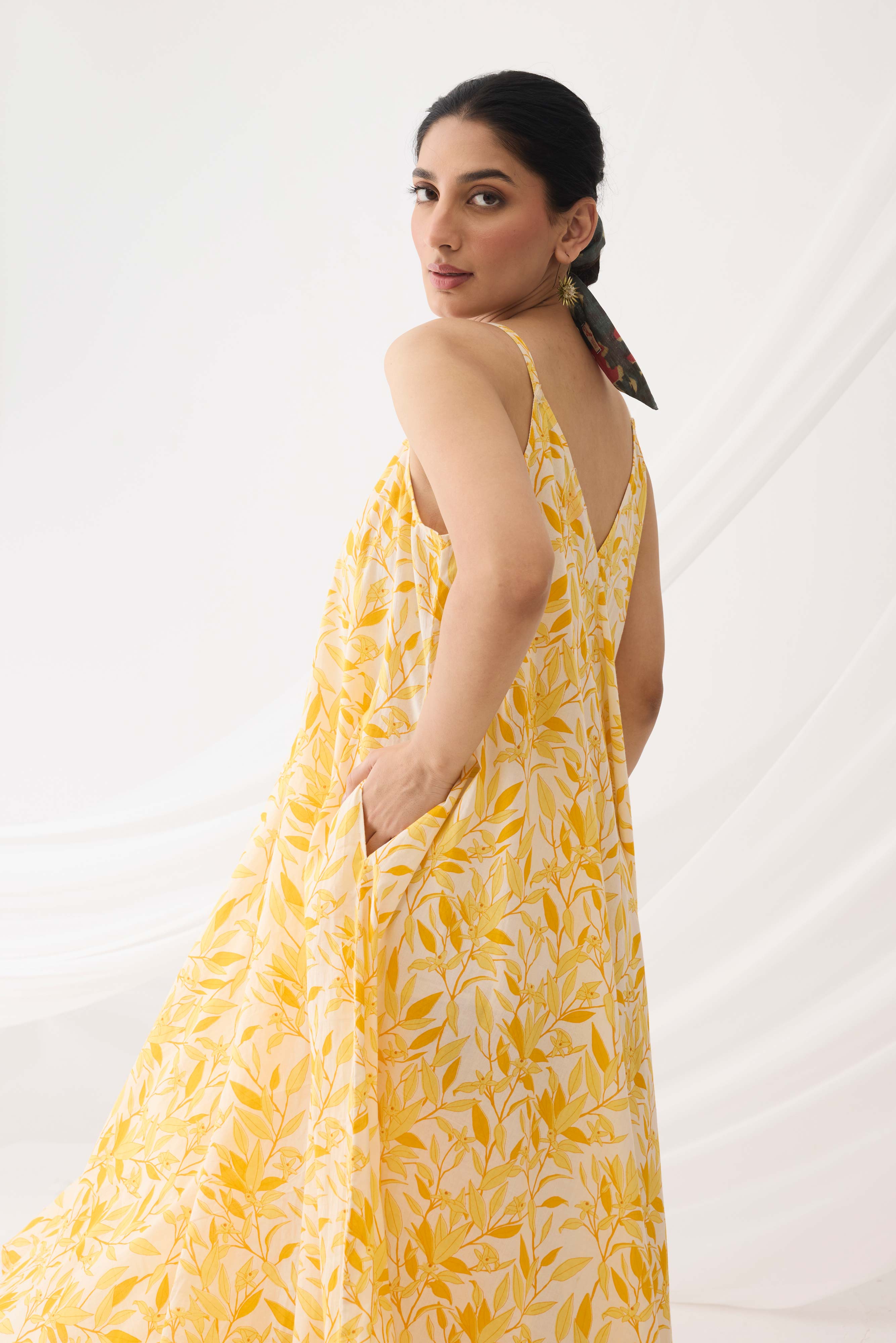 Flowy Dress Yellow White (9964444123435)