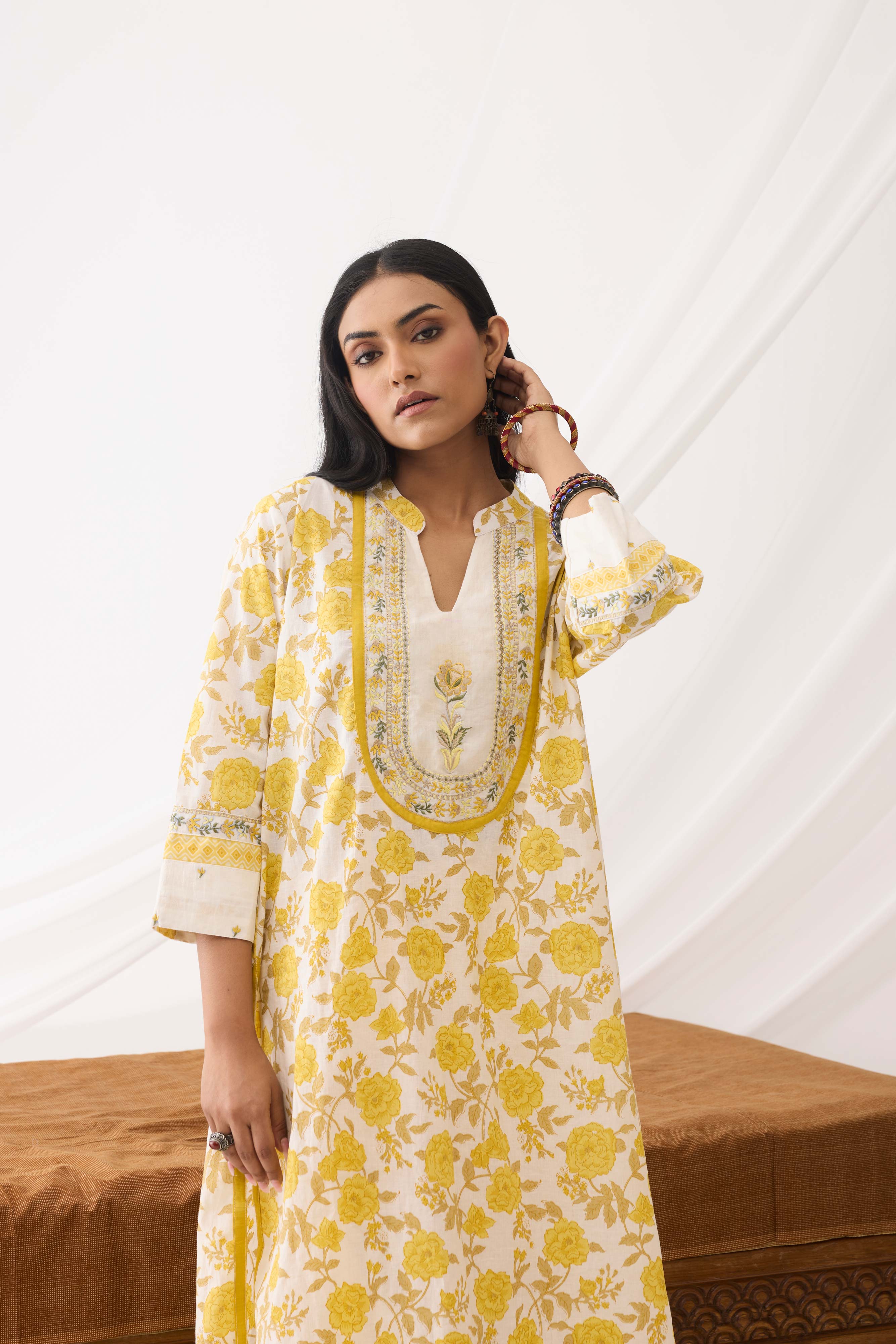 Meher Kurta White Yellow (9963676795179)