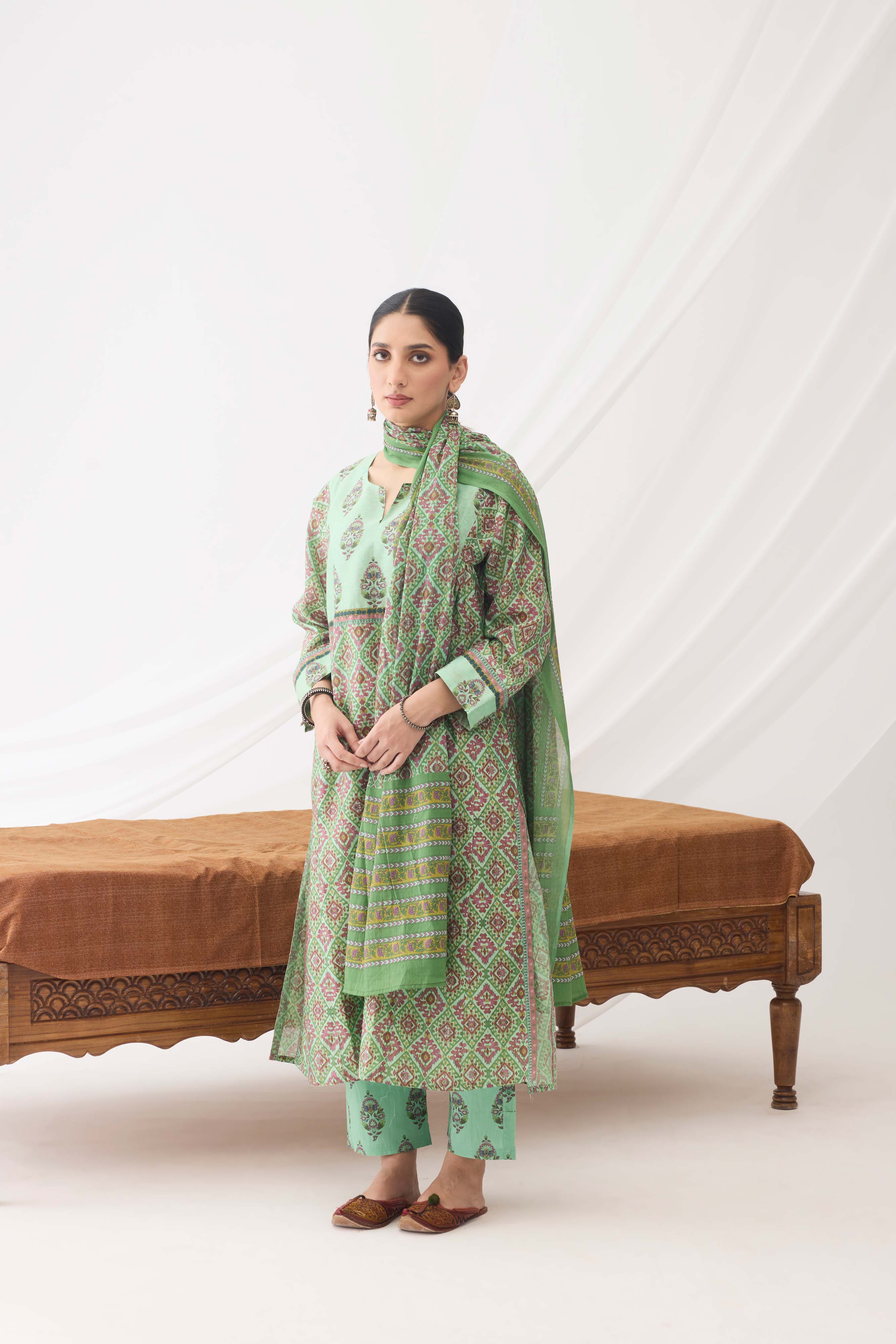 Rozana Cotton Mul Dupatta Light Green (9967200633131)