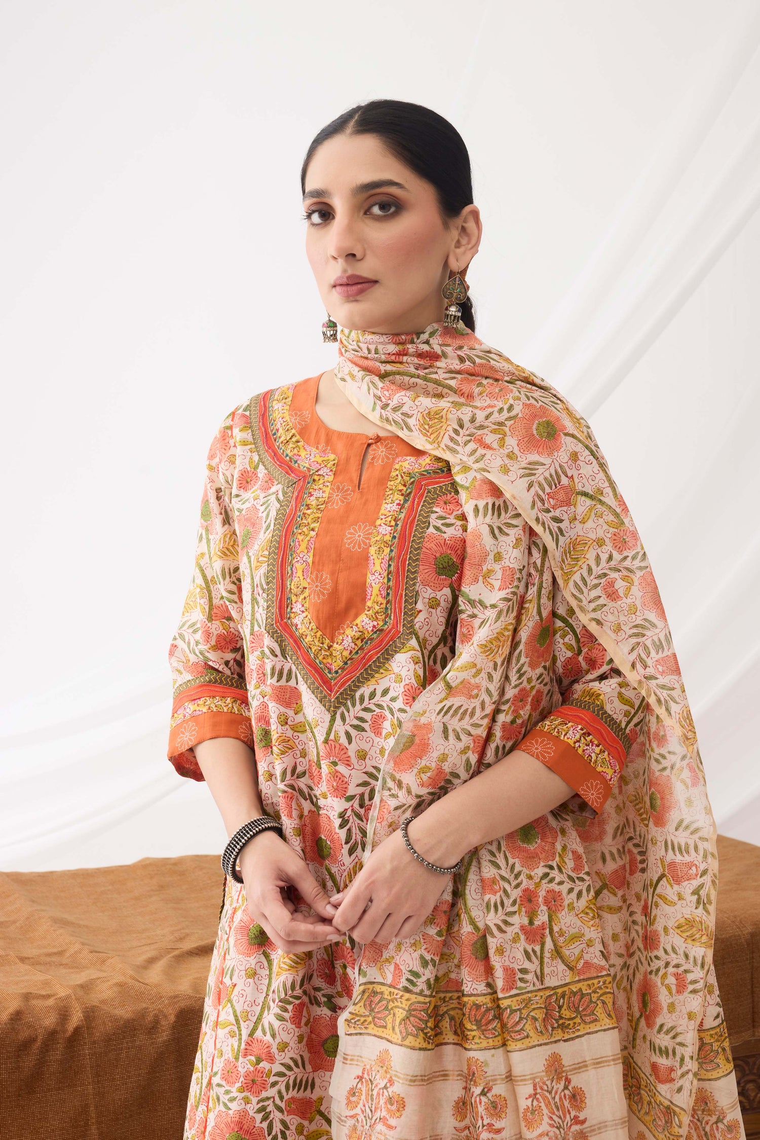 Printed Dupatta  Cream Peach (9966933410091)