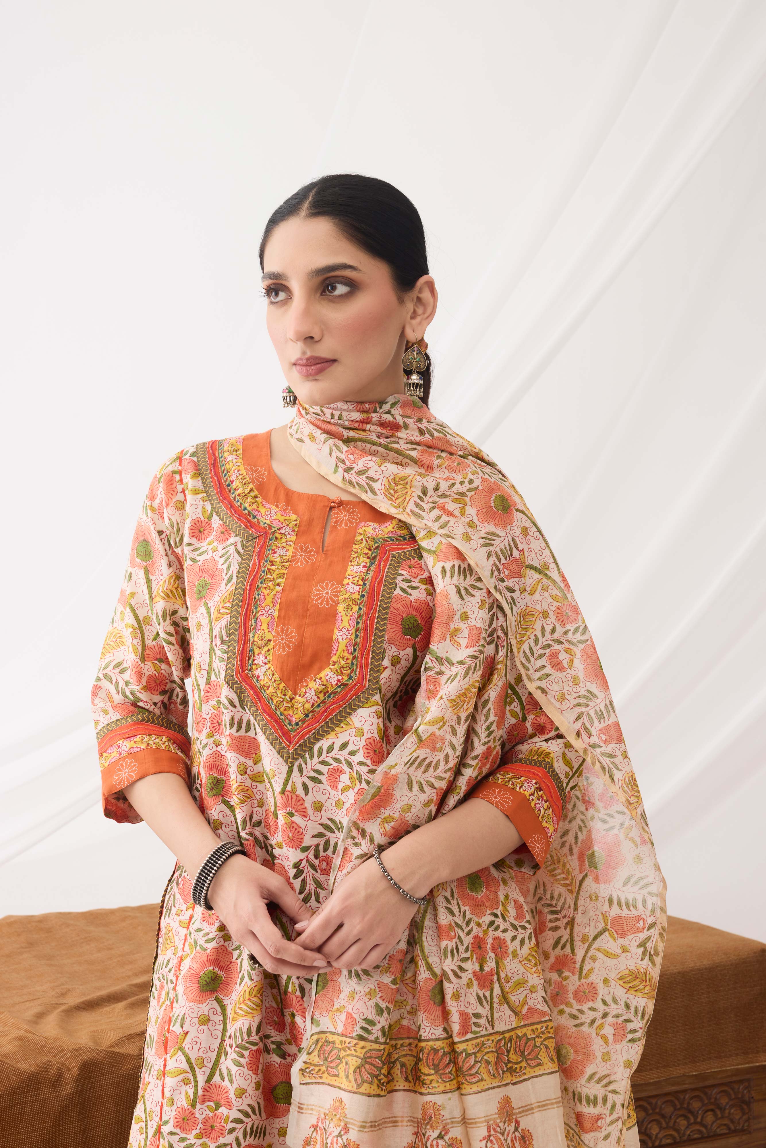 Rozana Kurta Cream Peach (9966910079275)