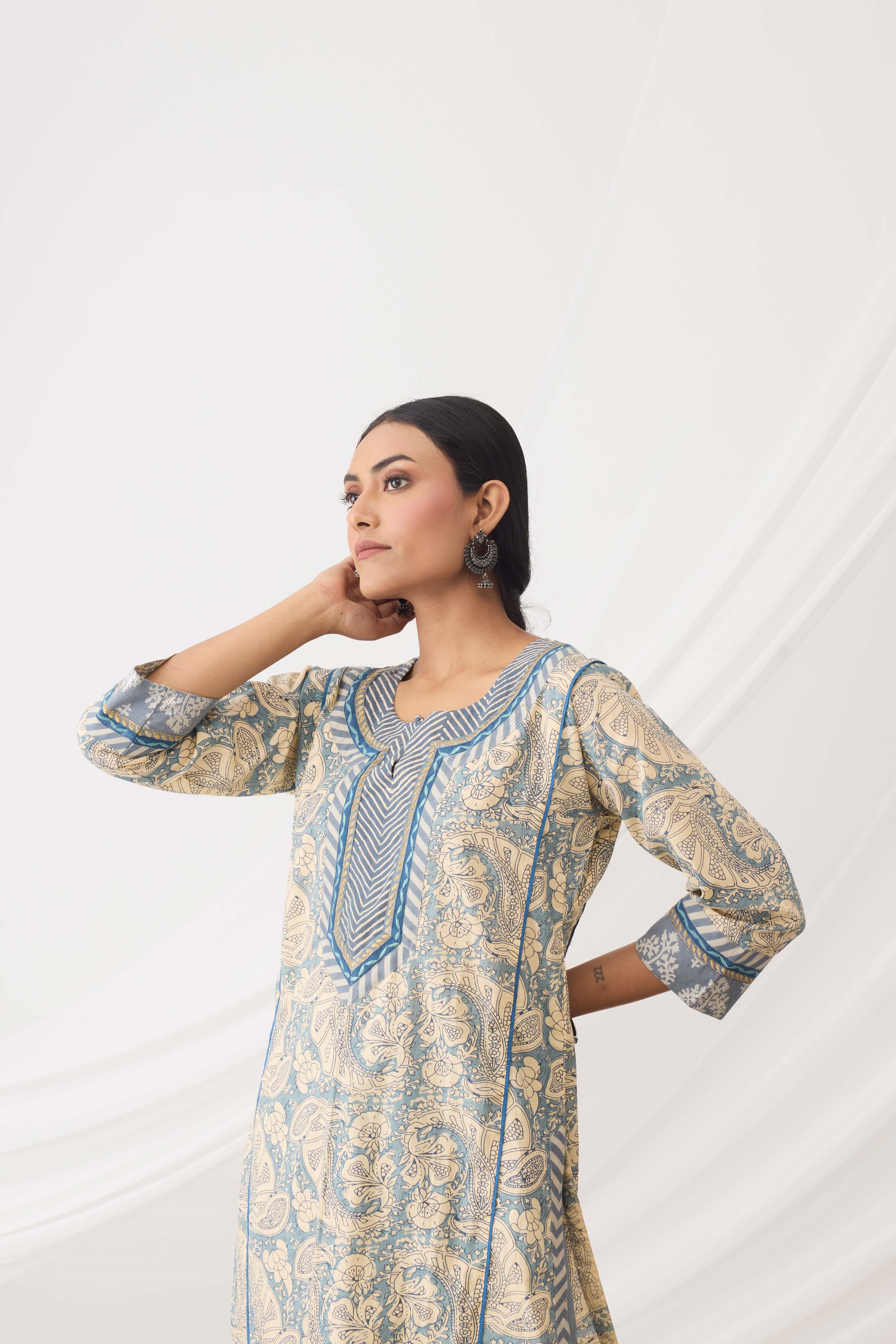 Rozana Kurta Beige Light Blue (9963711562027)