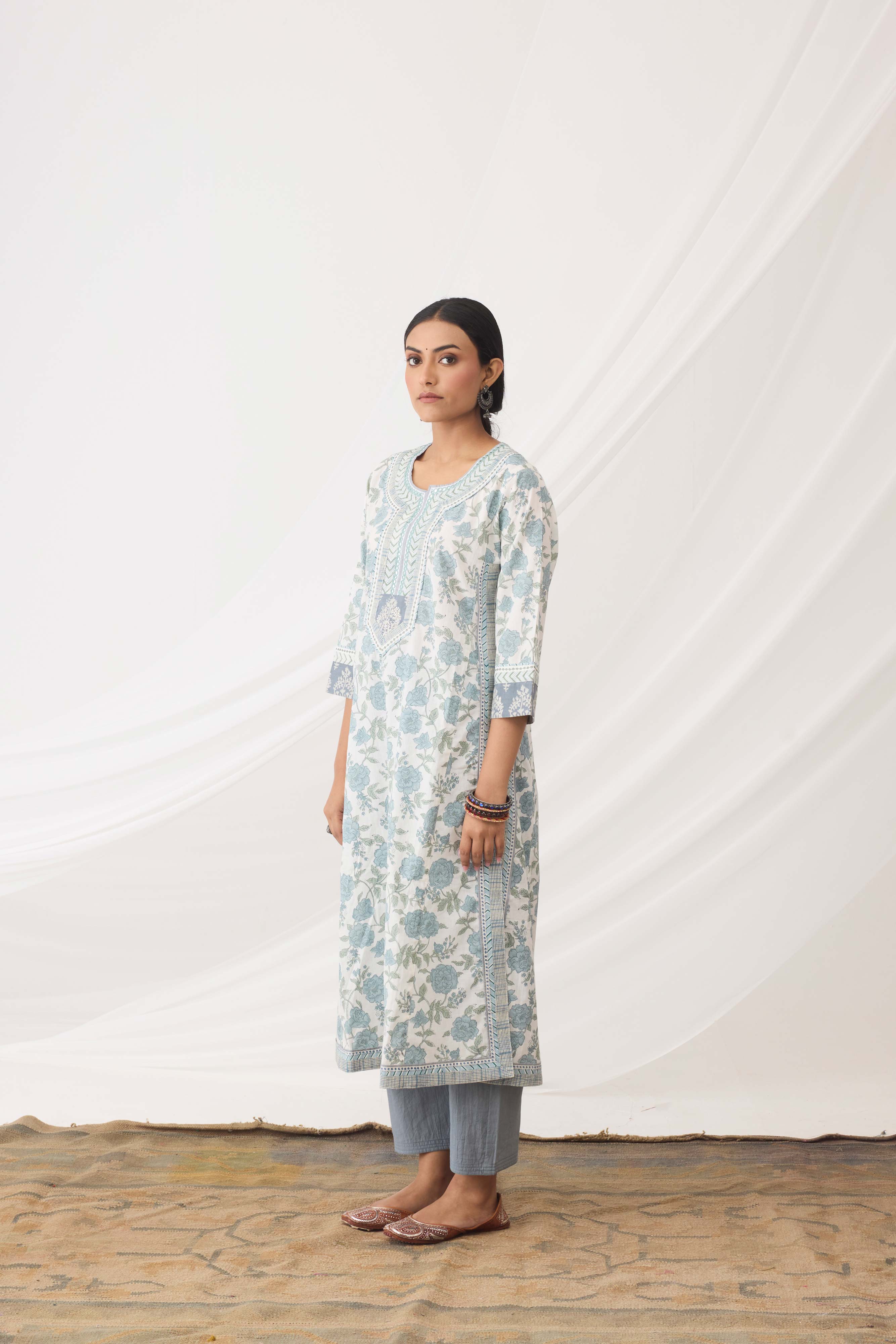 Rozana Kurta White Grey (9965315817771)
