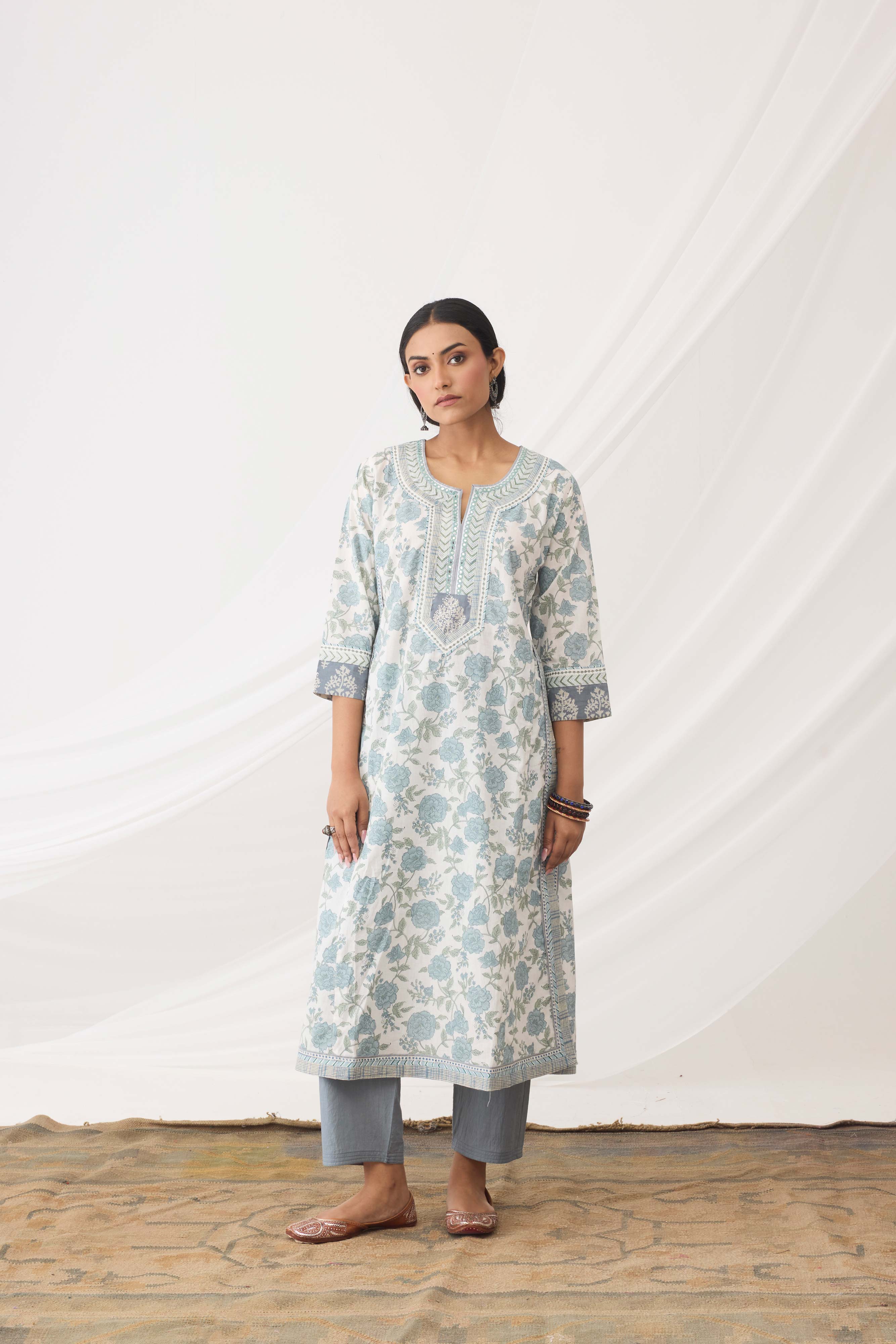 Rozana Kurta White Grey (9965315817771)