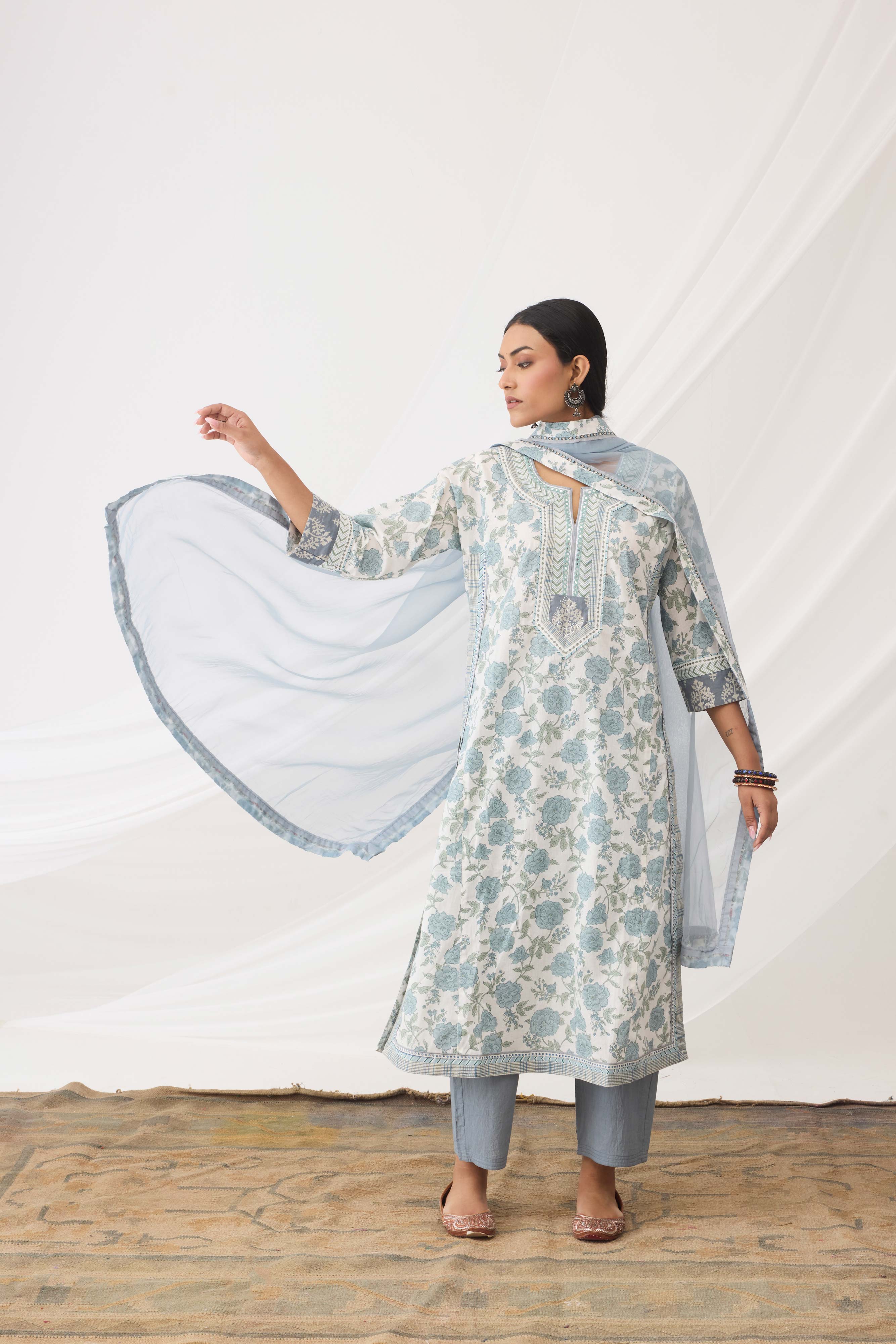 Rozana Kurta White Grey (9965315817771)