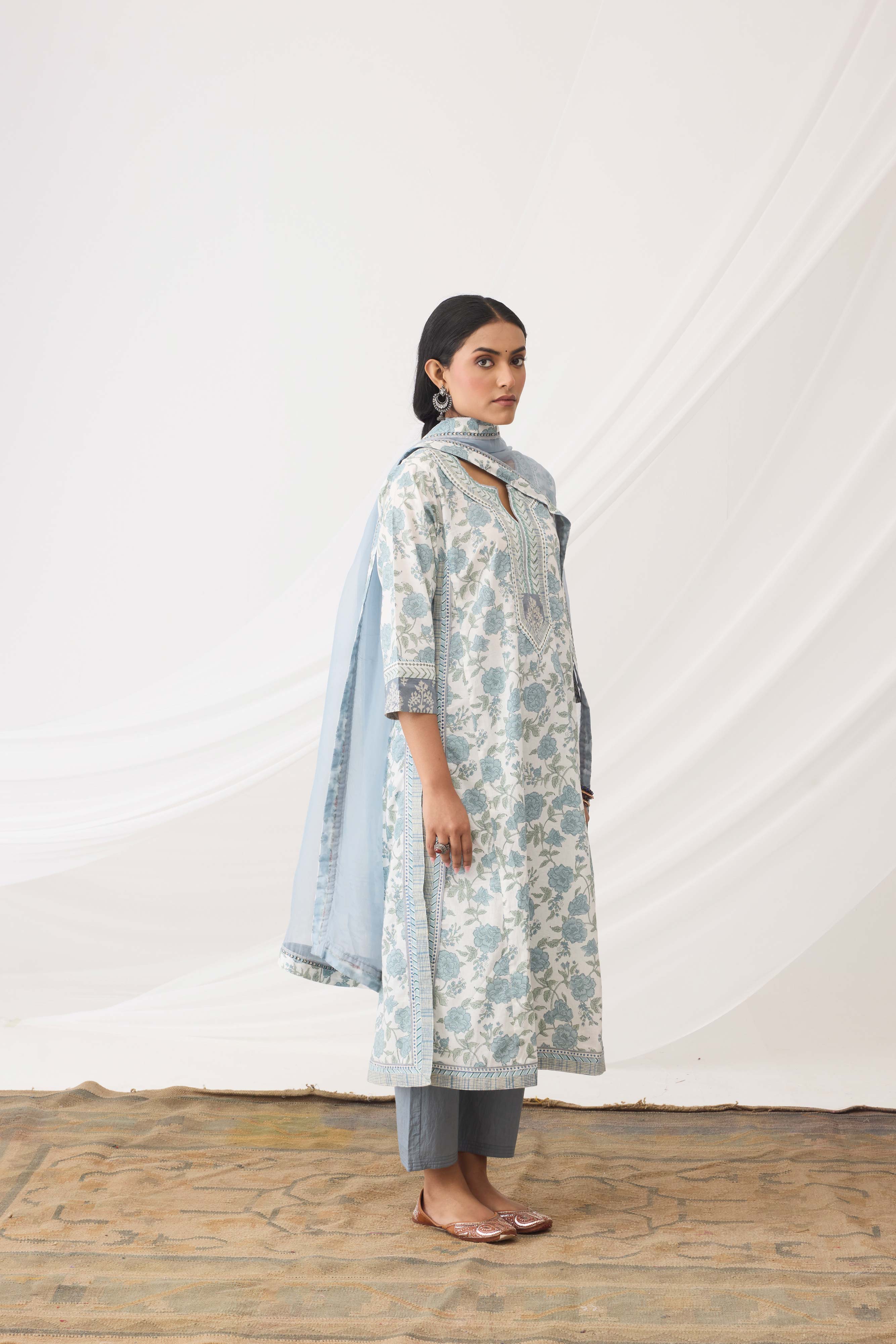 Rozana Kurta White Grey (9965315817771)