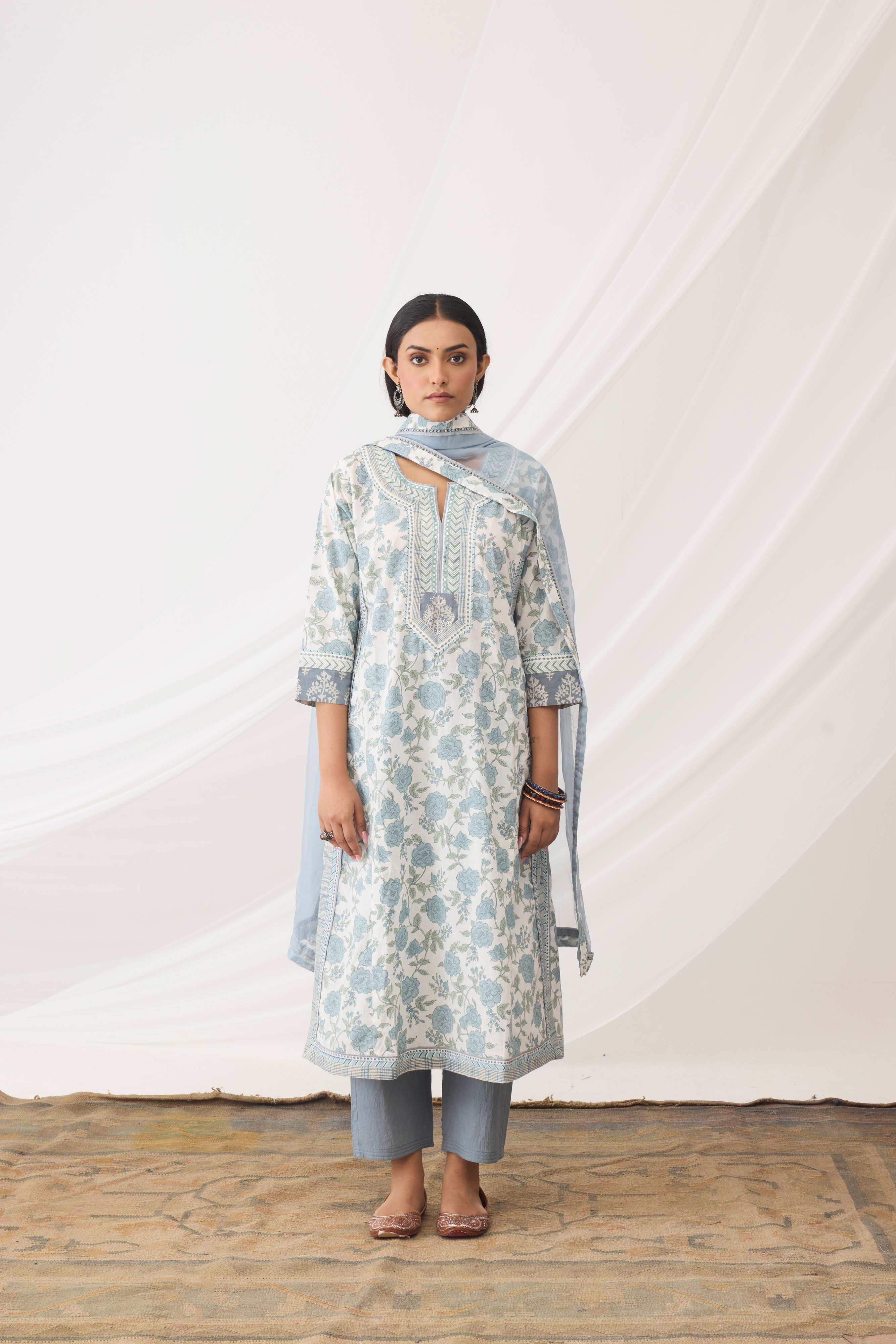 Rozana Kurta White Grey (9965315817771)