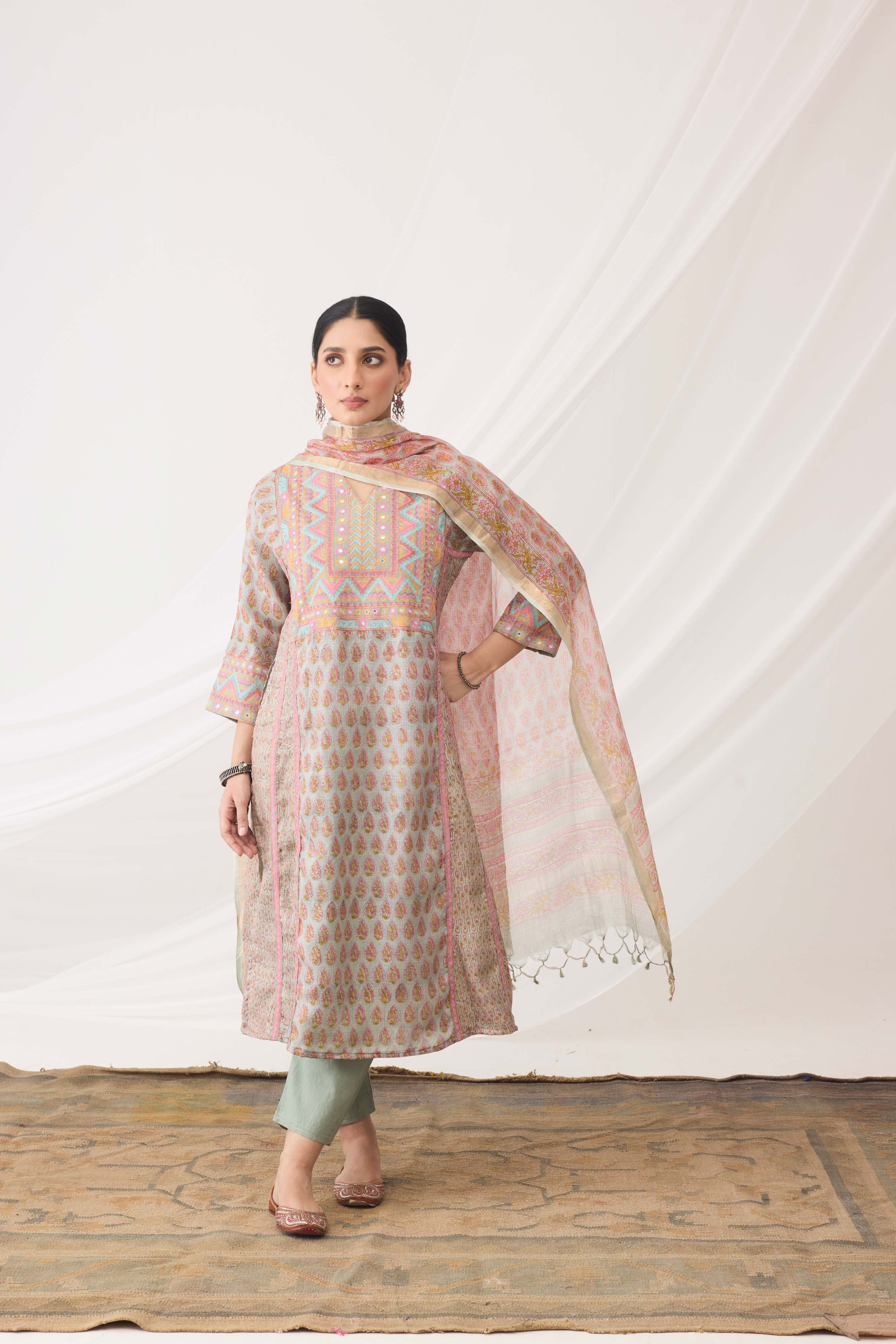 Tulsi Dupatta Turquoise Pink (9963481399595)