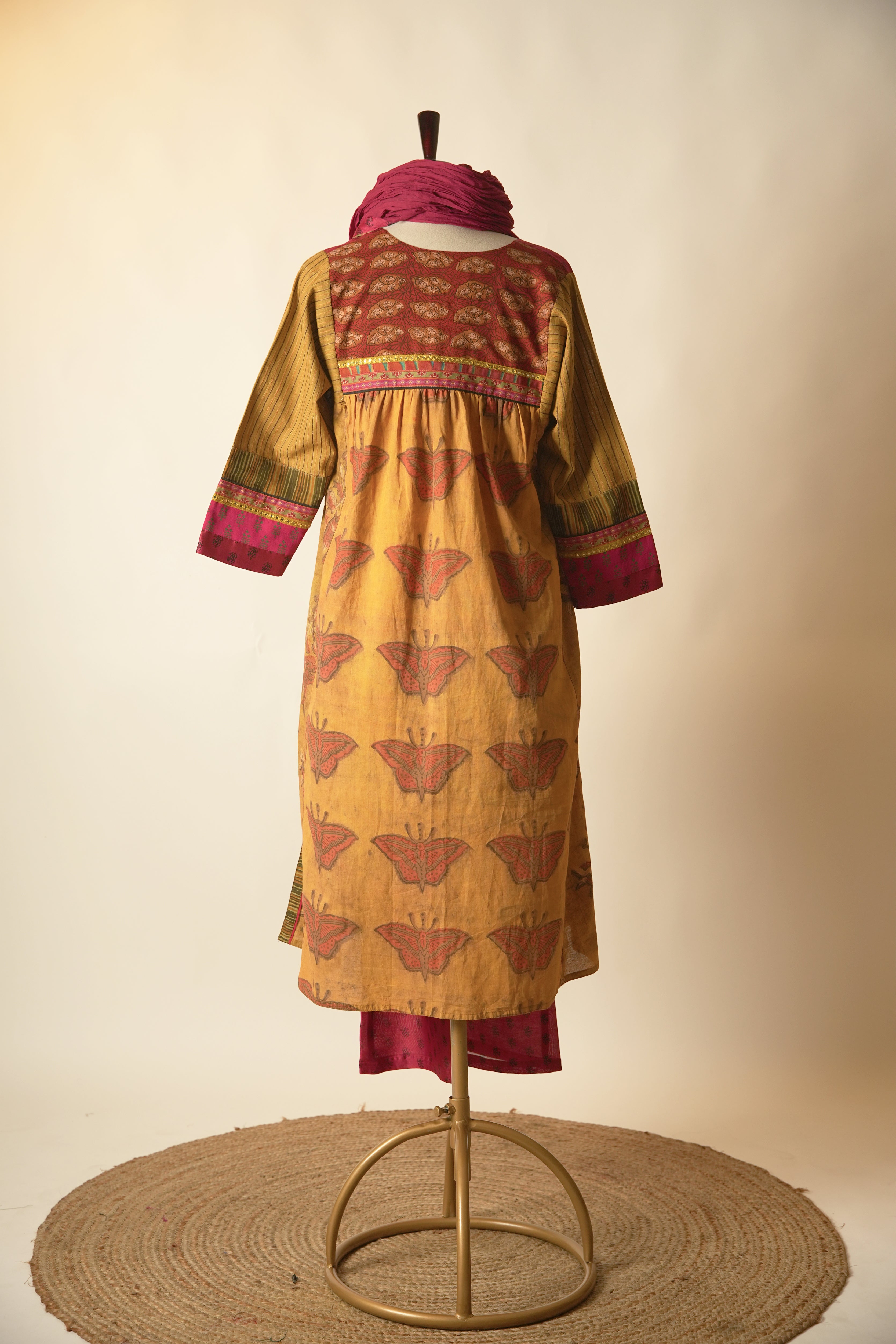Banjara Hand Embroidered Ajrakh Cotton Kurta Mustard
