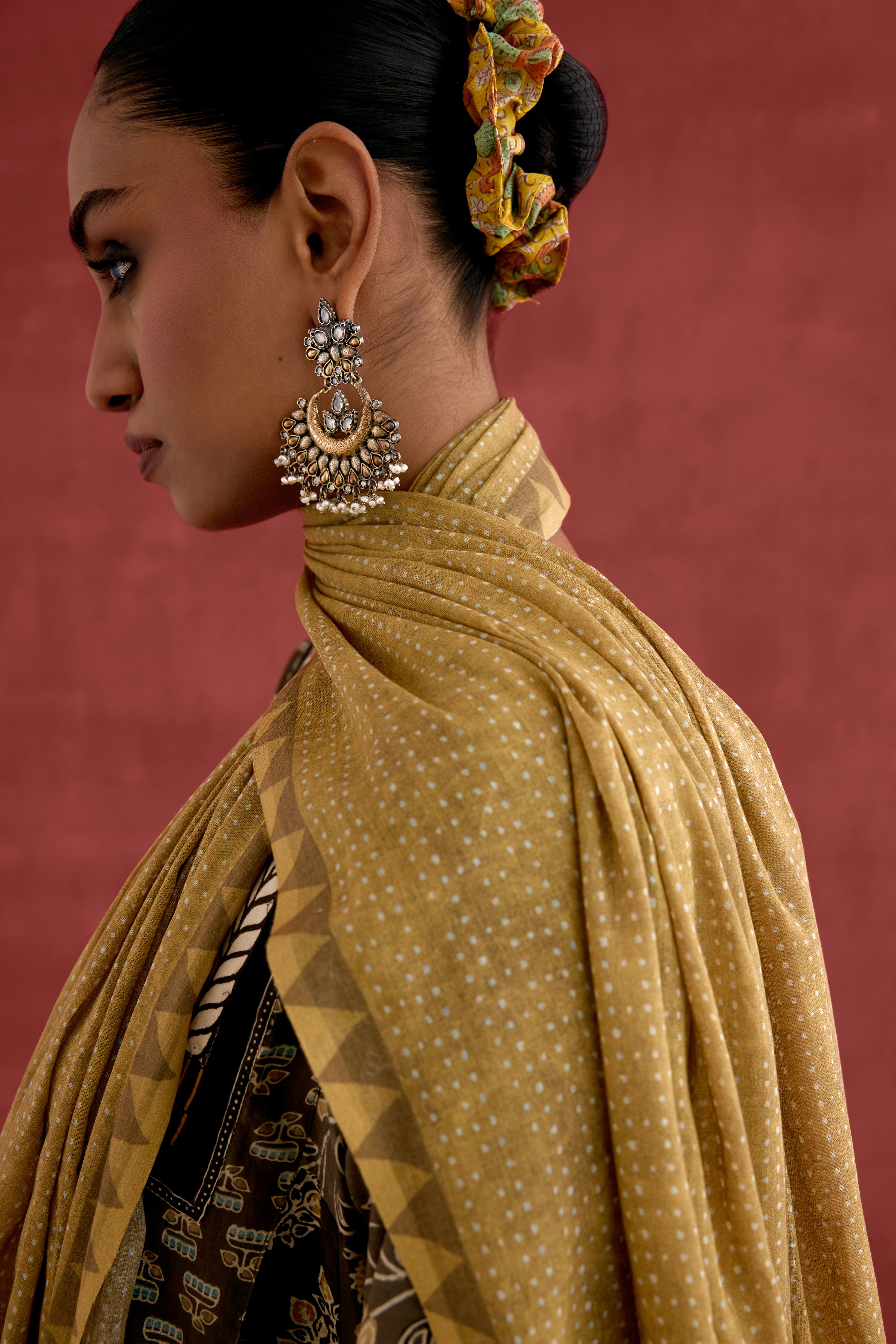 Cotton Mul Printed Dupatta Ochre (10039429628203)