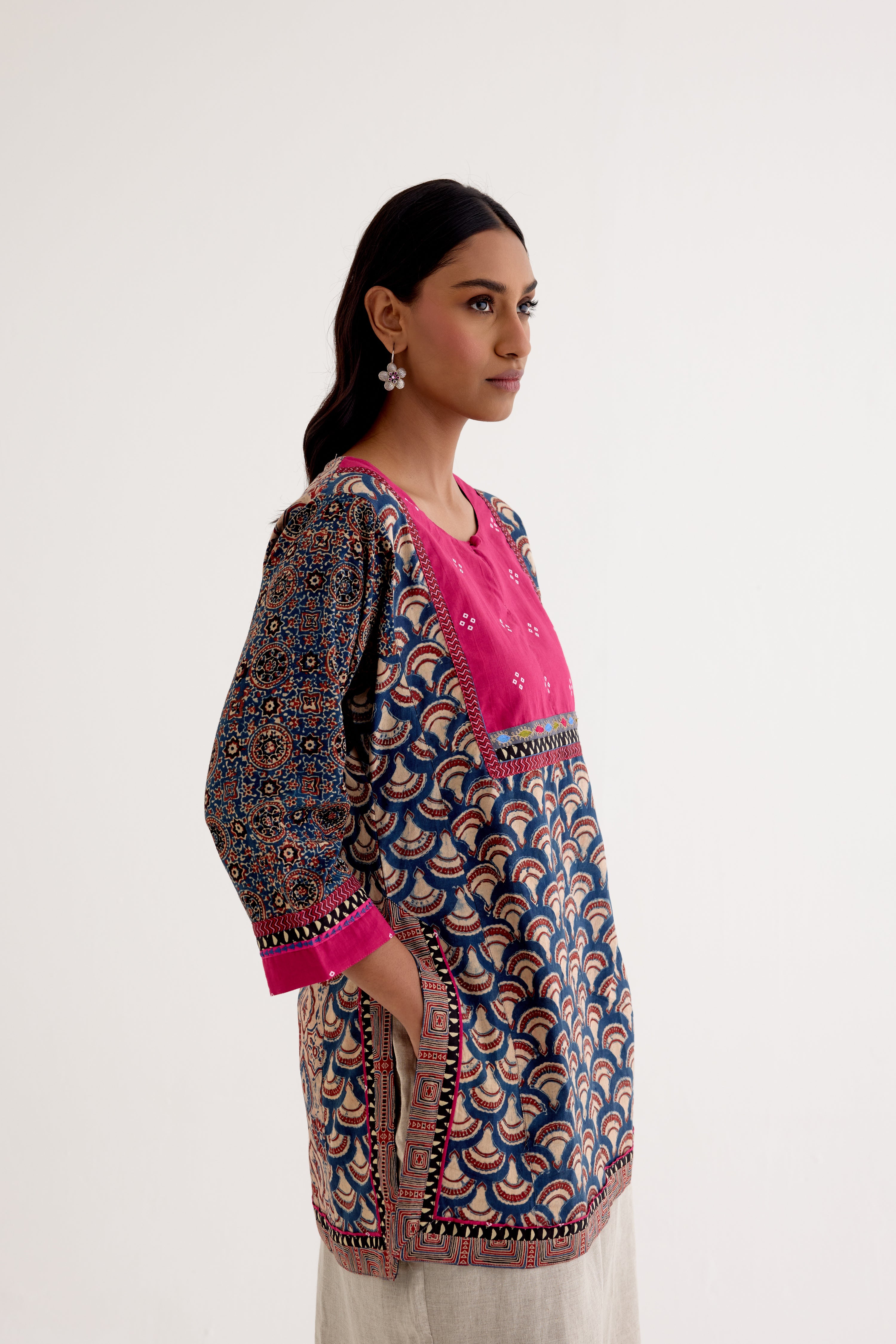 Rozana Ajrakh Kurti Blue (10040285954347)
