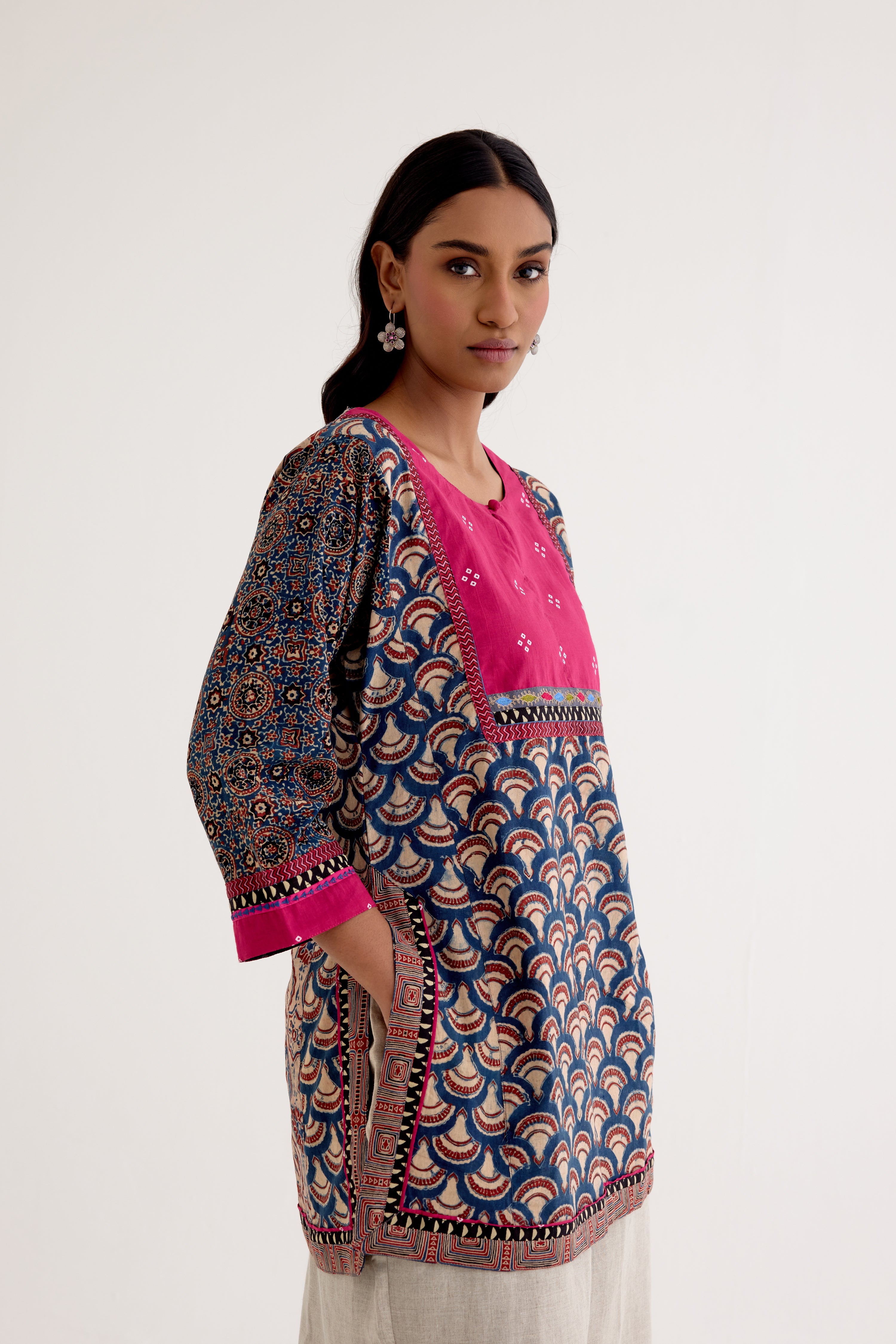 Rozana Ajrakh Kurti Blue (10040285954347)