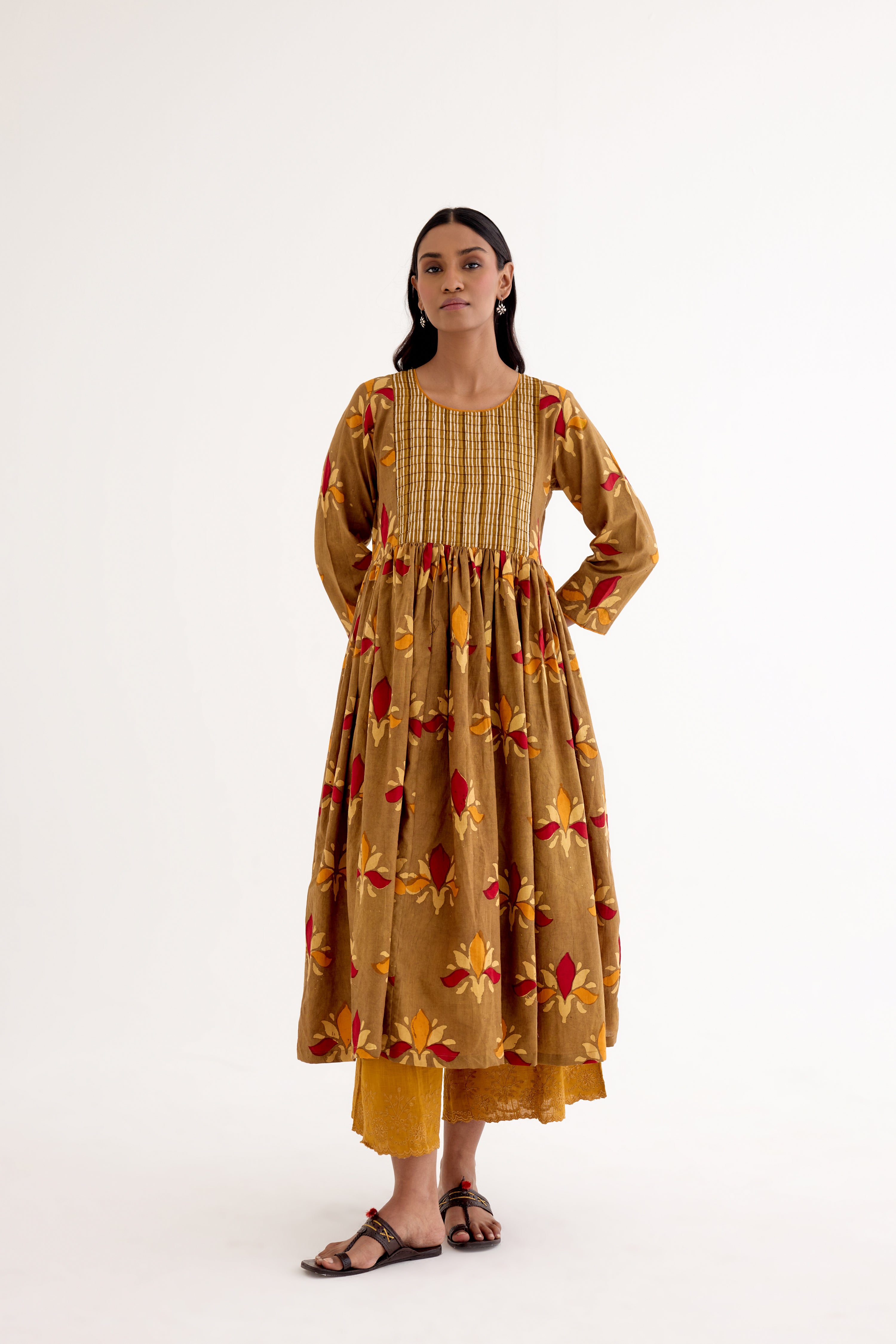 Samara Block Printed Dress Ochre (10040170086699)