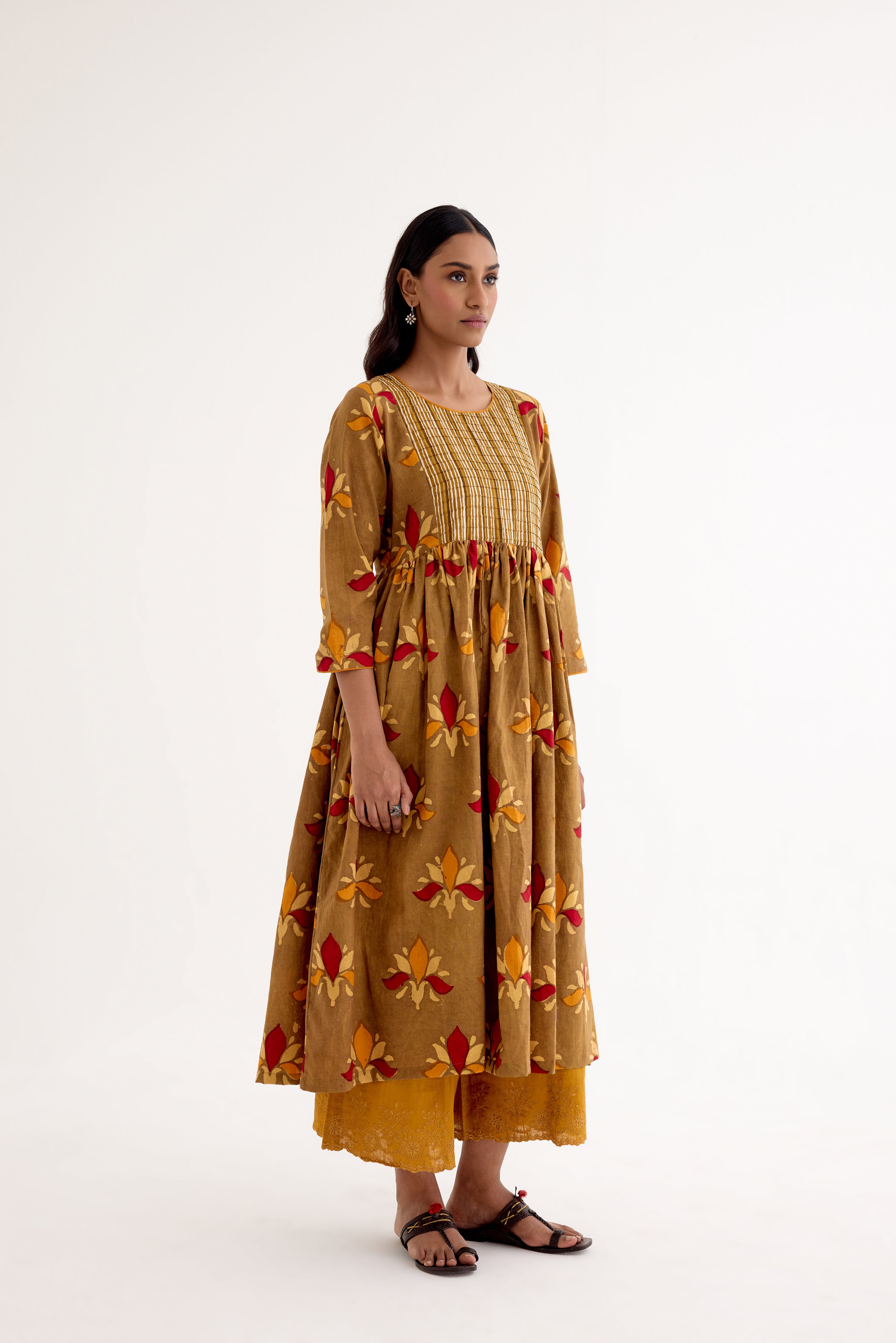 Samara Block Printed Dress Ochre (10040170086699)