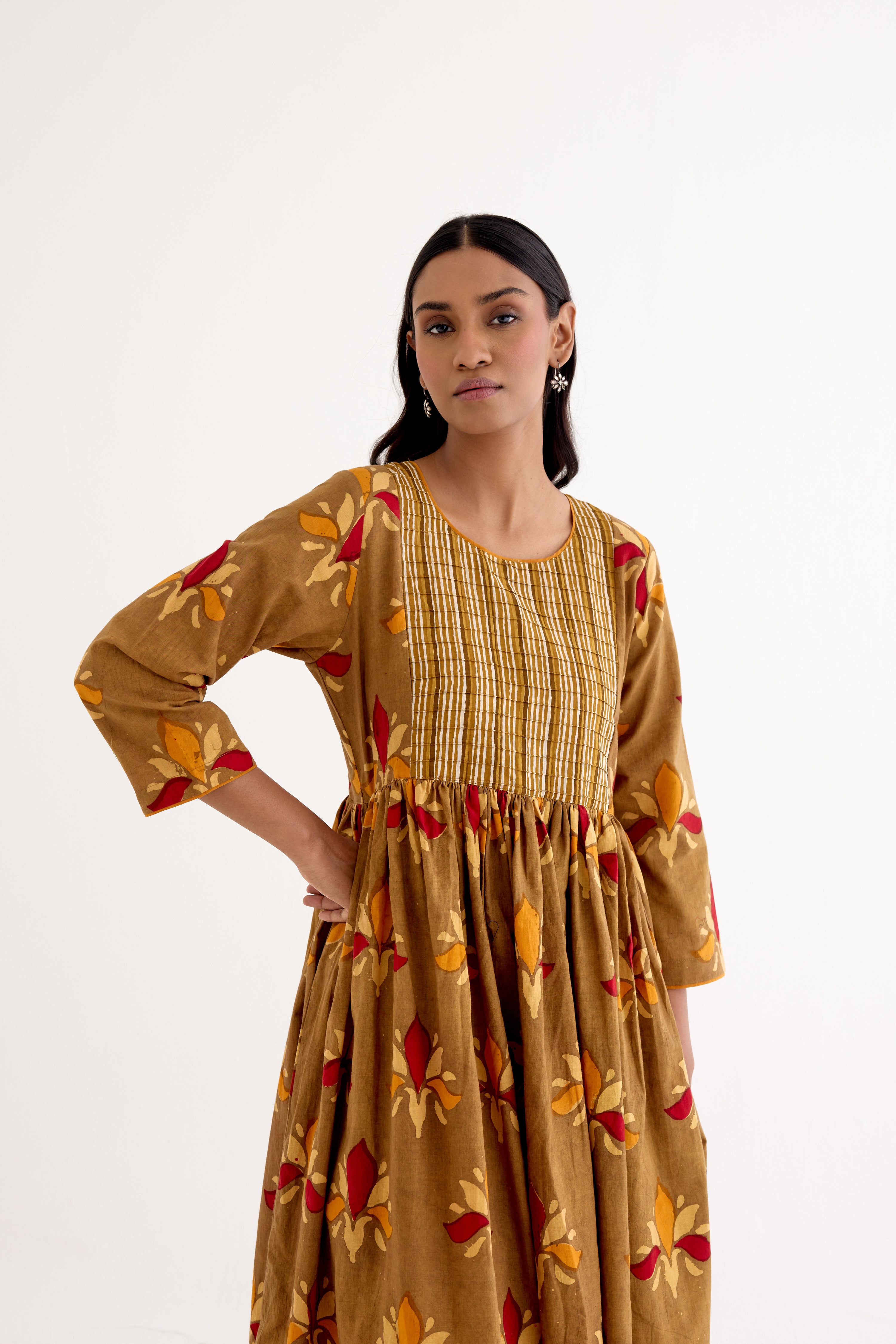 Samara Block Printed Dress Ochre (10040170086699)