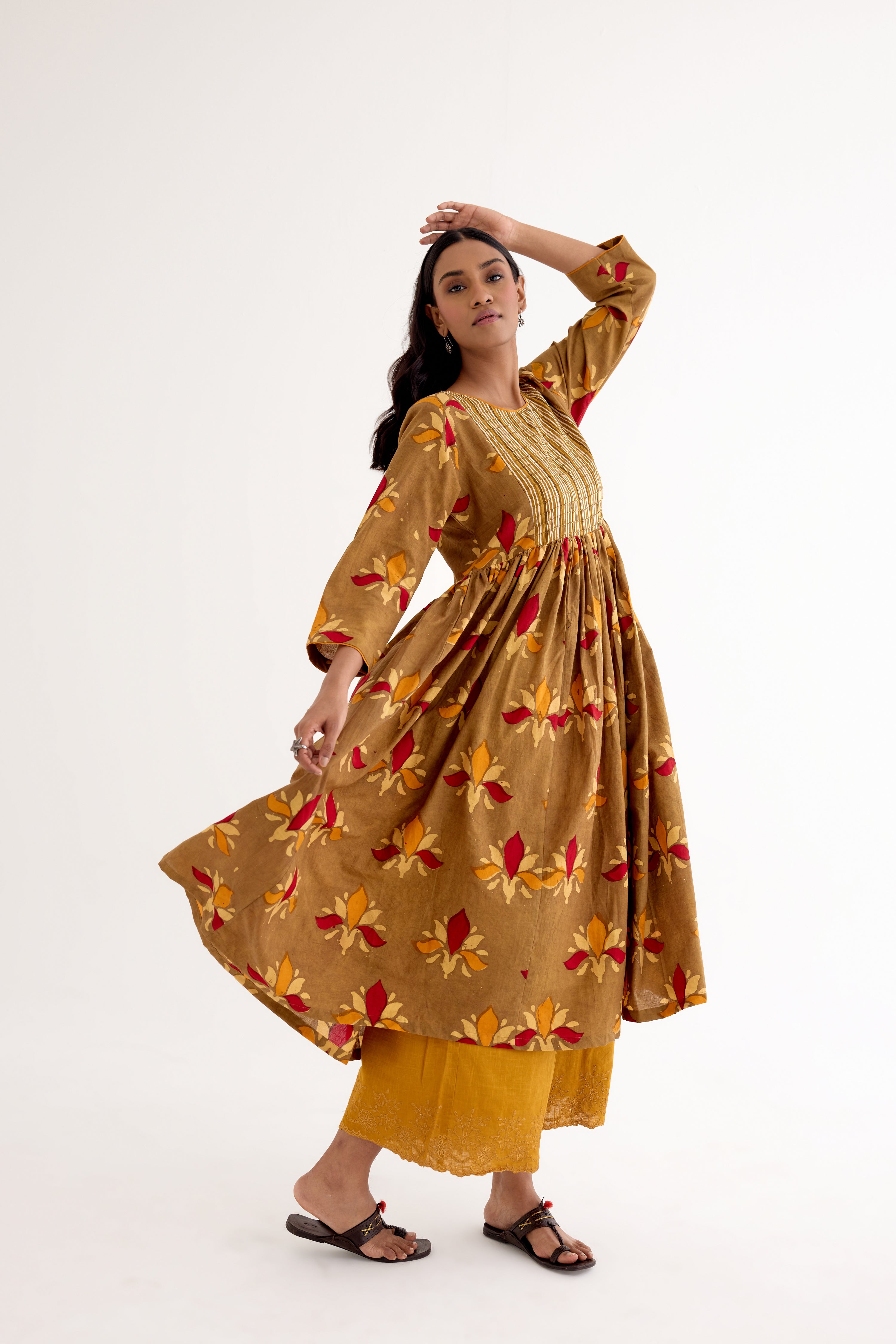 Samara Block Printed Dress Ochre (10040170086699)