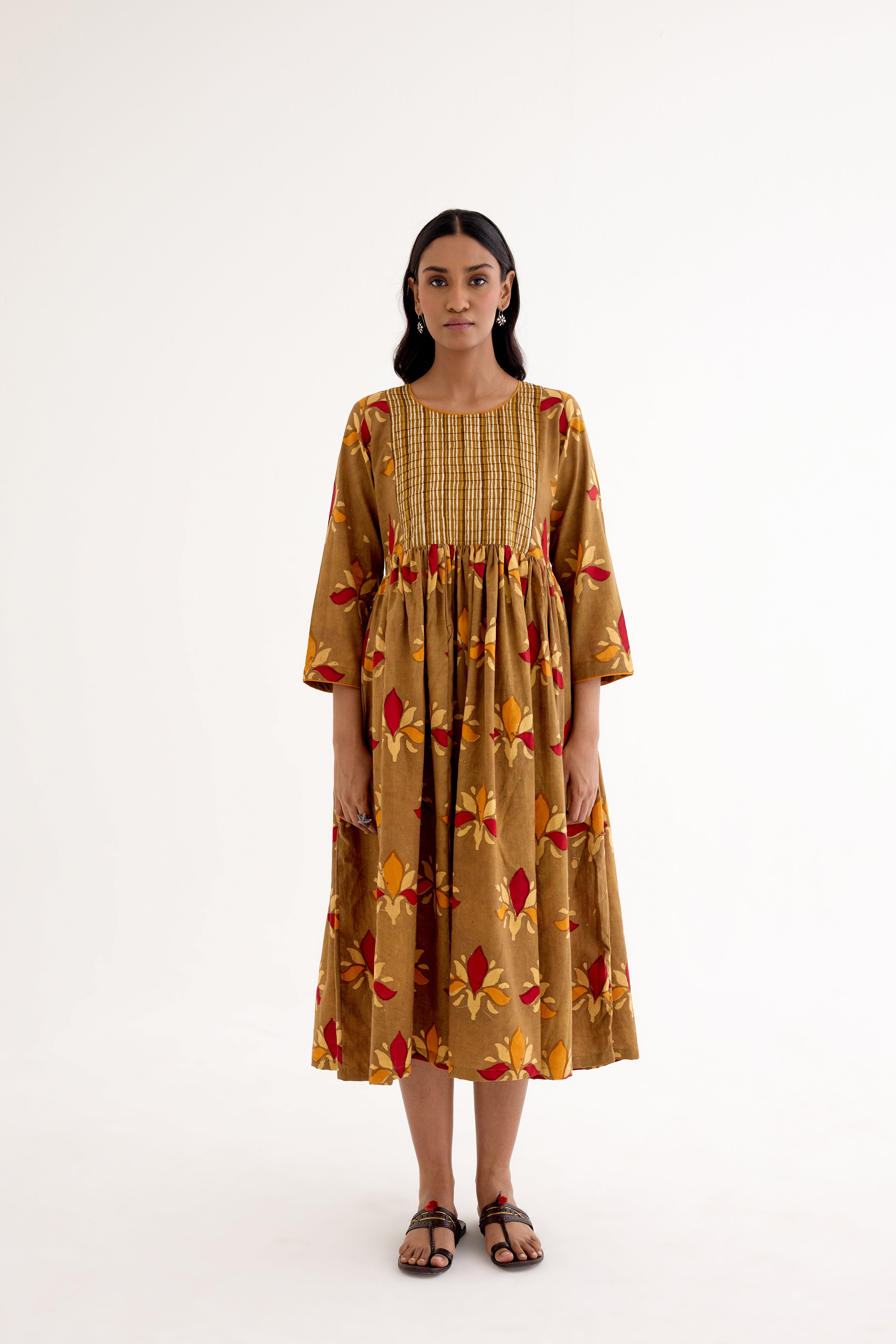 Samara Block Printed Dress Ochre (10040170086699)