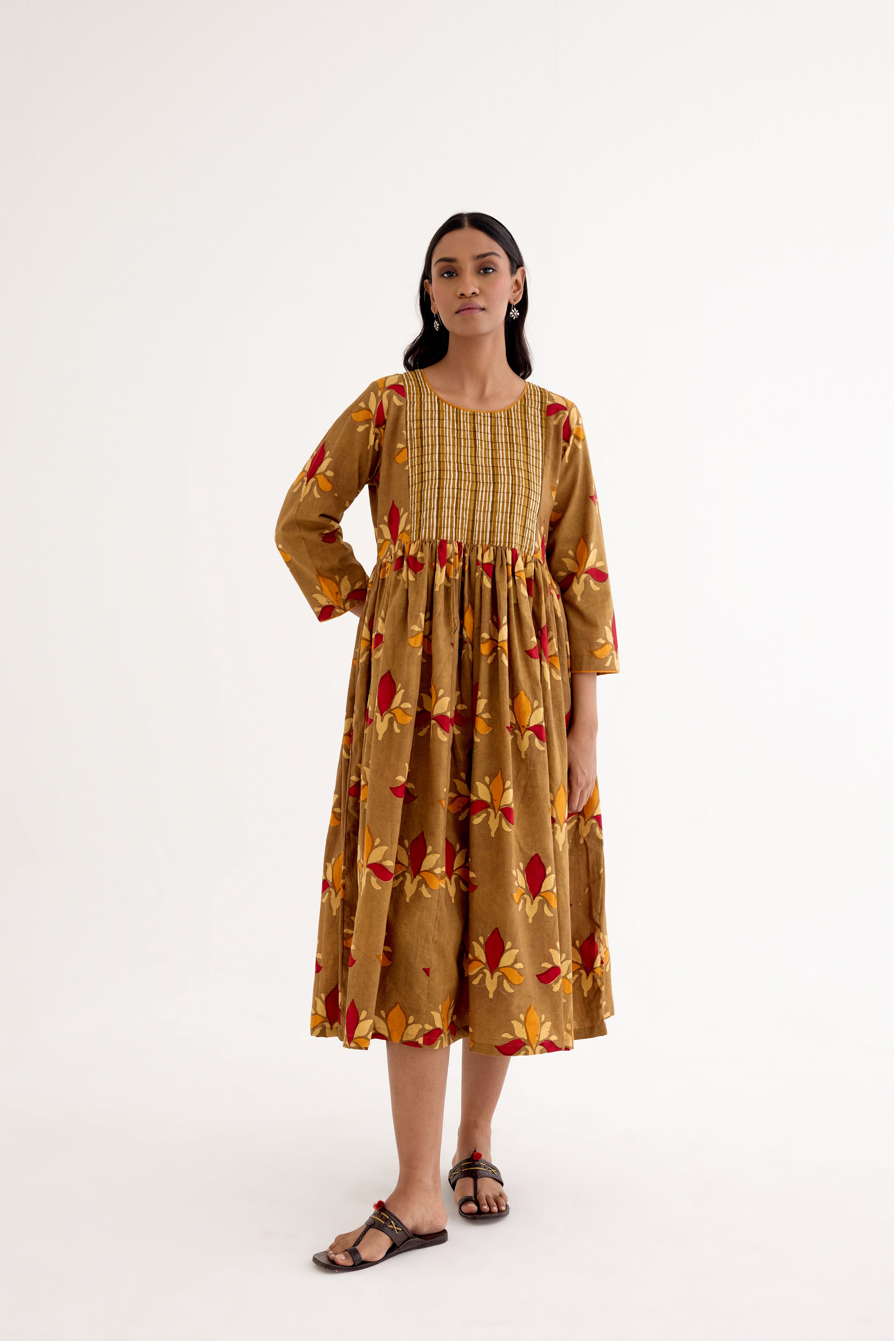 Samara Block Printed Dress Ochre (10040170086699)