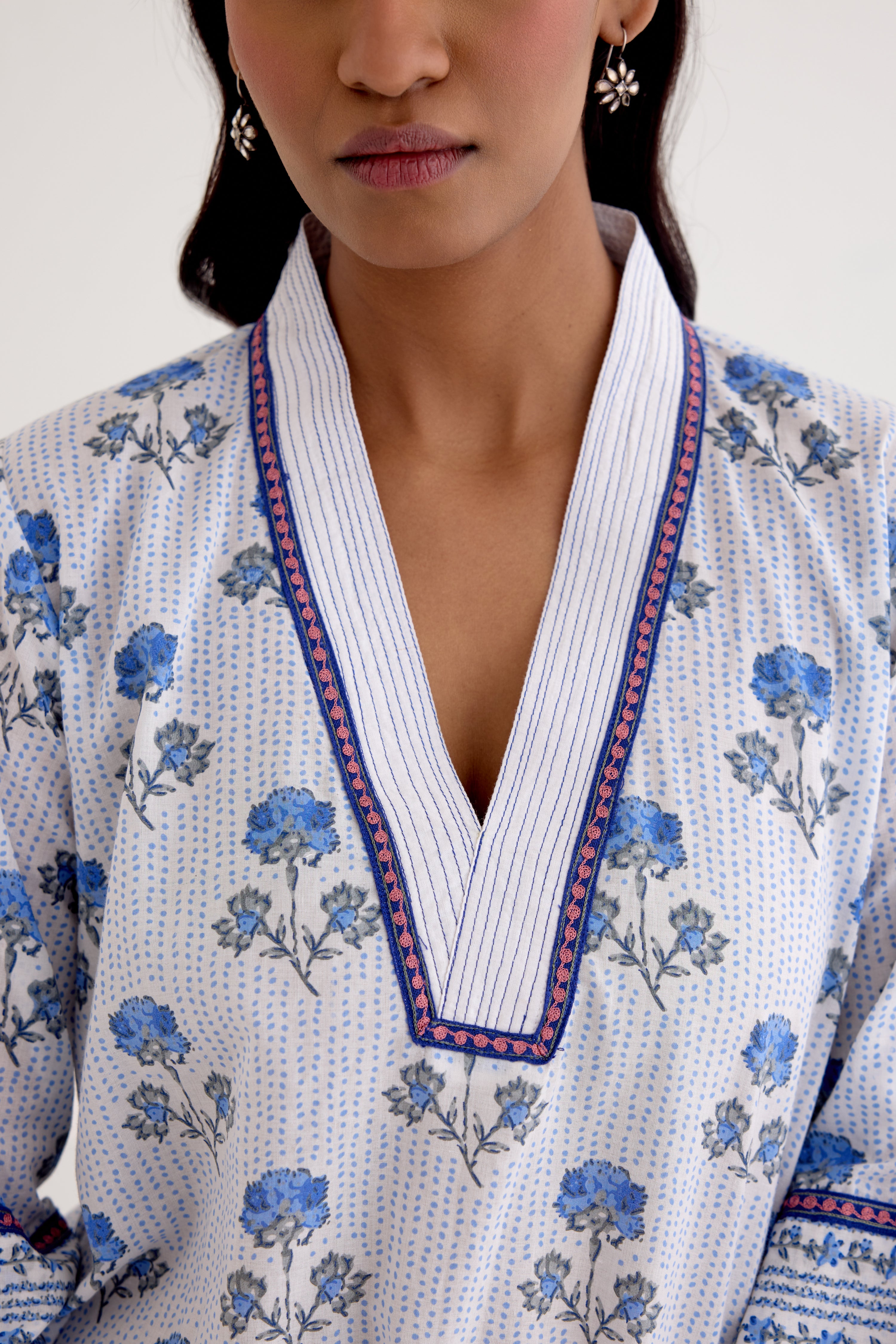 Mabel Kurta White Blue (10040158093611)