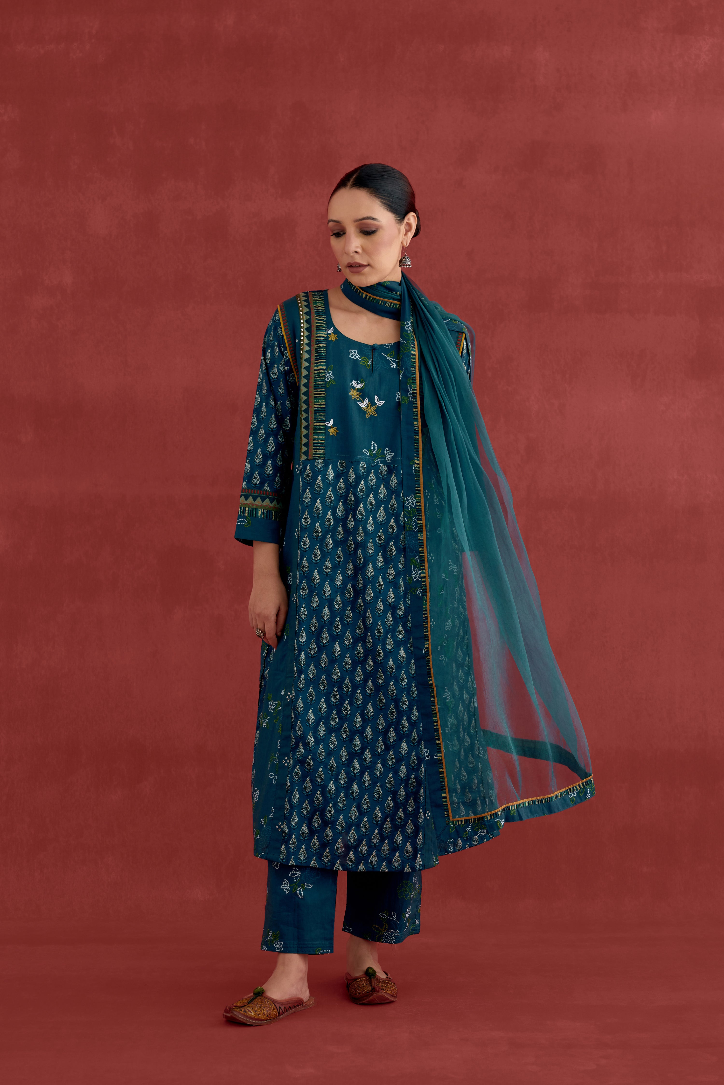 Adya Cotton Printed Kurta Teal Blue (10039627612459)
