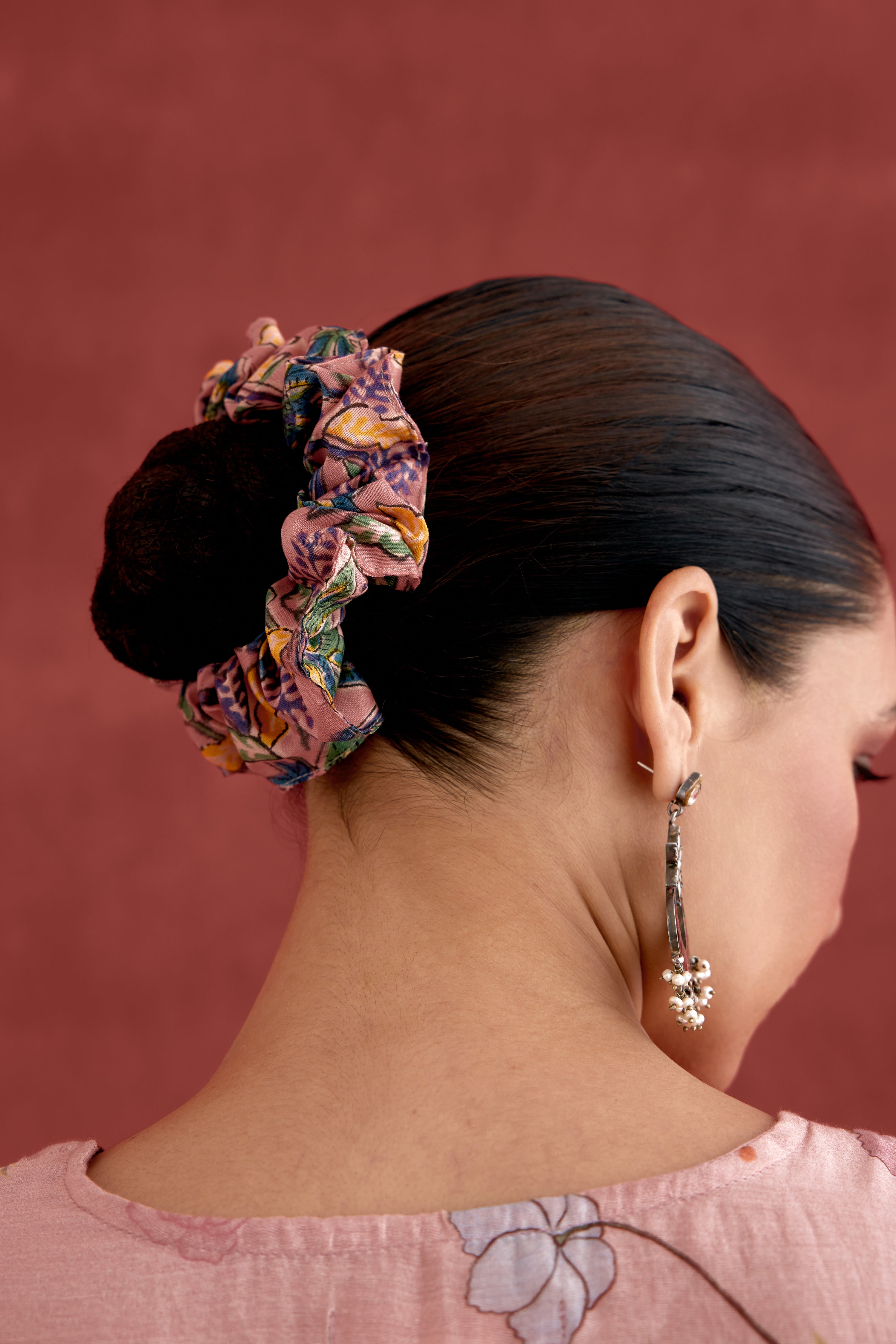 Scrunchy Chanderi Printed Pink (10040367218987)