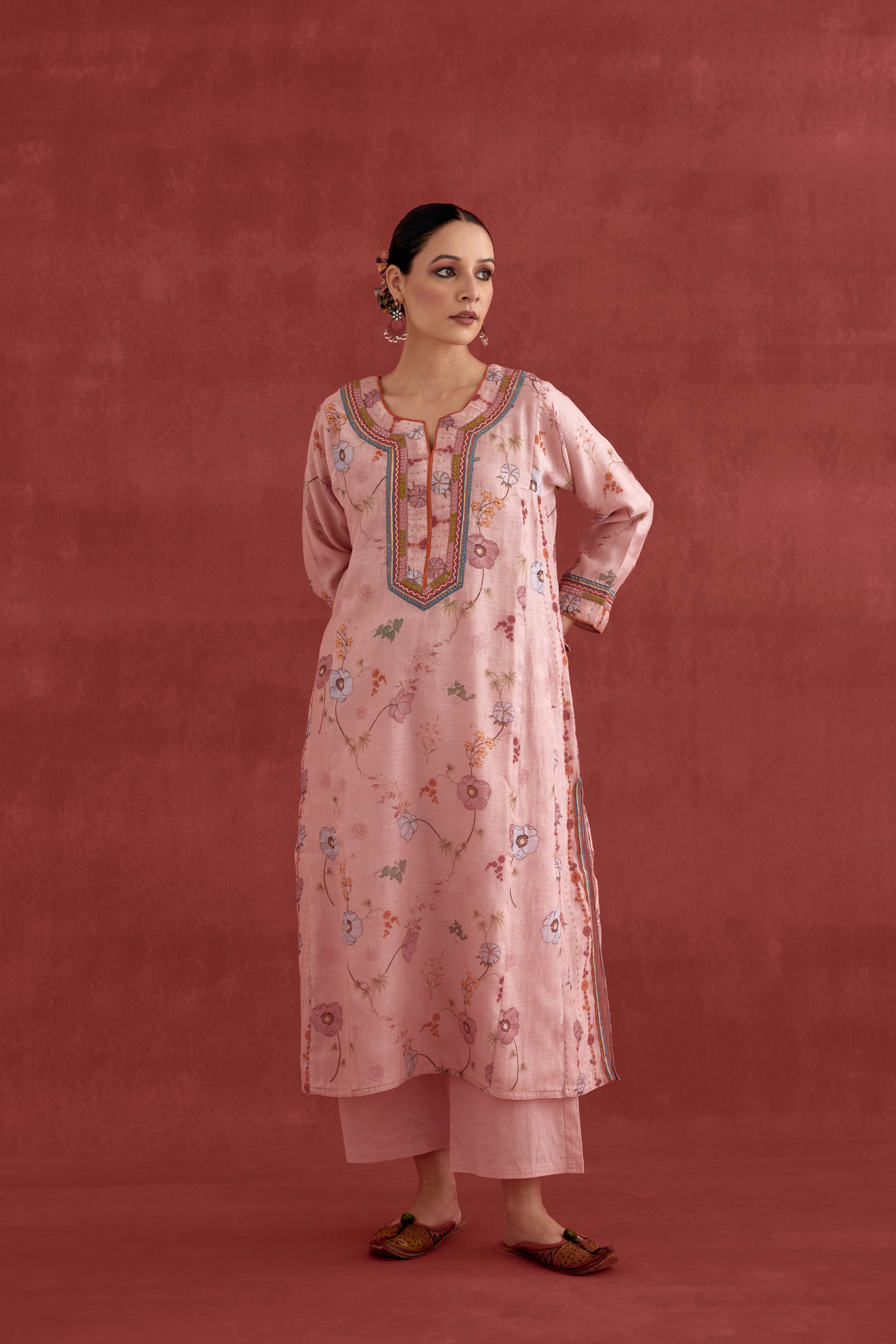 Adya Mul Chanderi Printed Kurta Baby Pink (10039404527915)