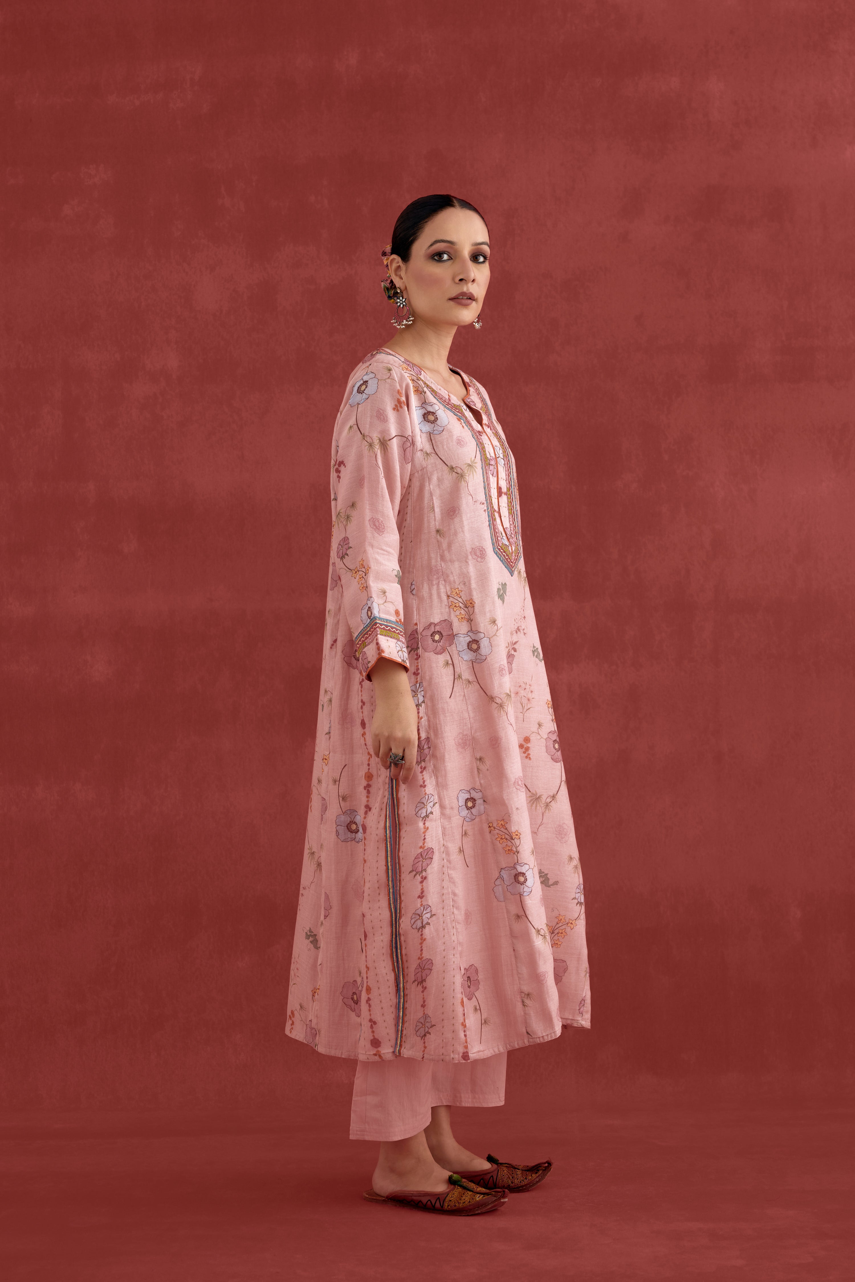 Adya Mul Chanderi Printed Kurta Baby Pink (10039404527915)