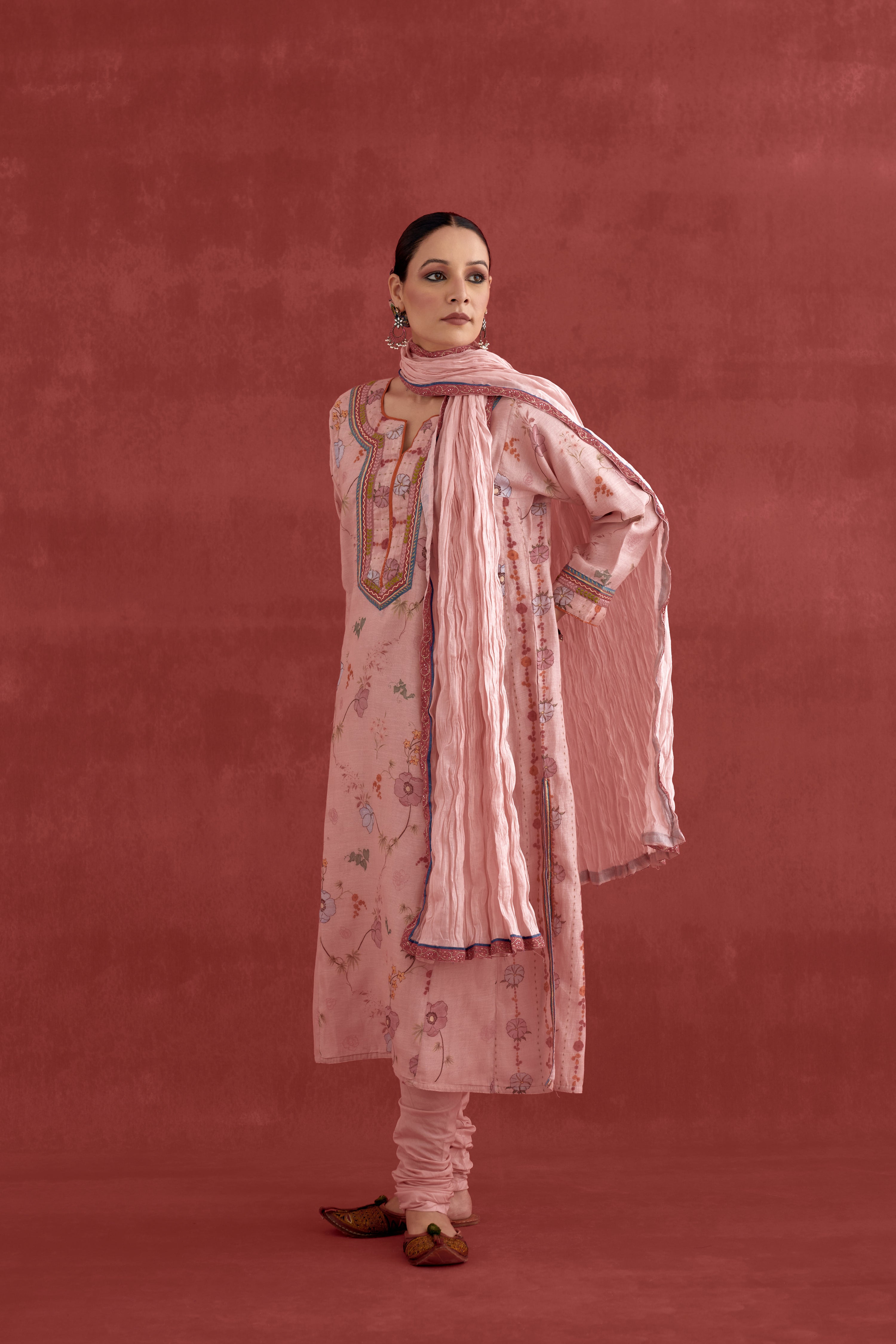 Adya Mul Chanderi Printed Kurta Baby Pink (10039404527915)