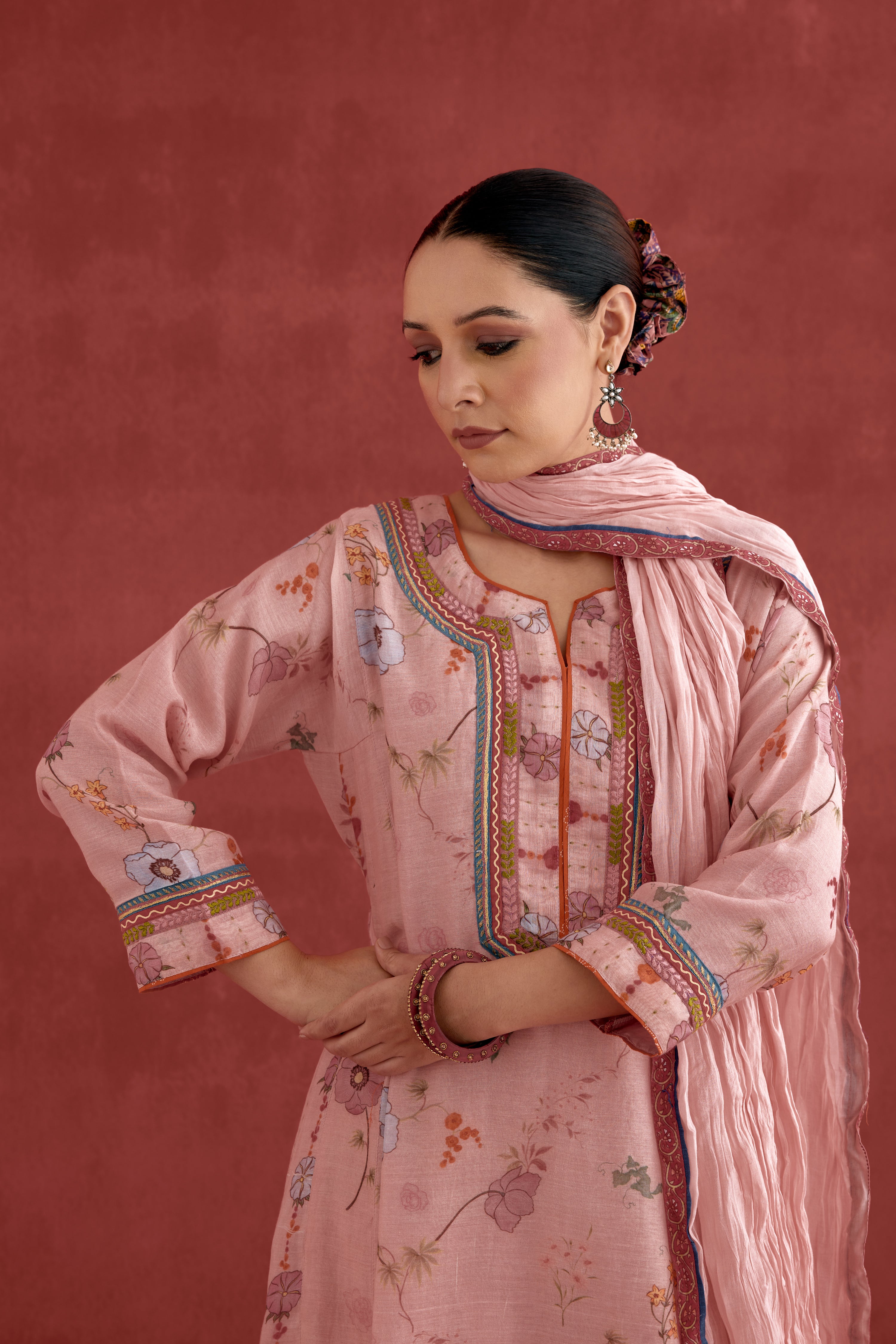 Adya Mul Chanderi Printed Kurta Baby Pink (10039404527915)