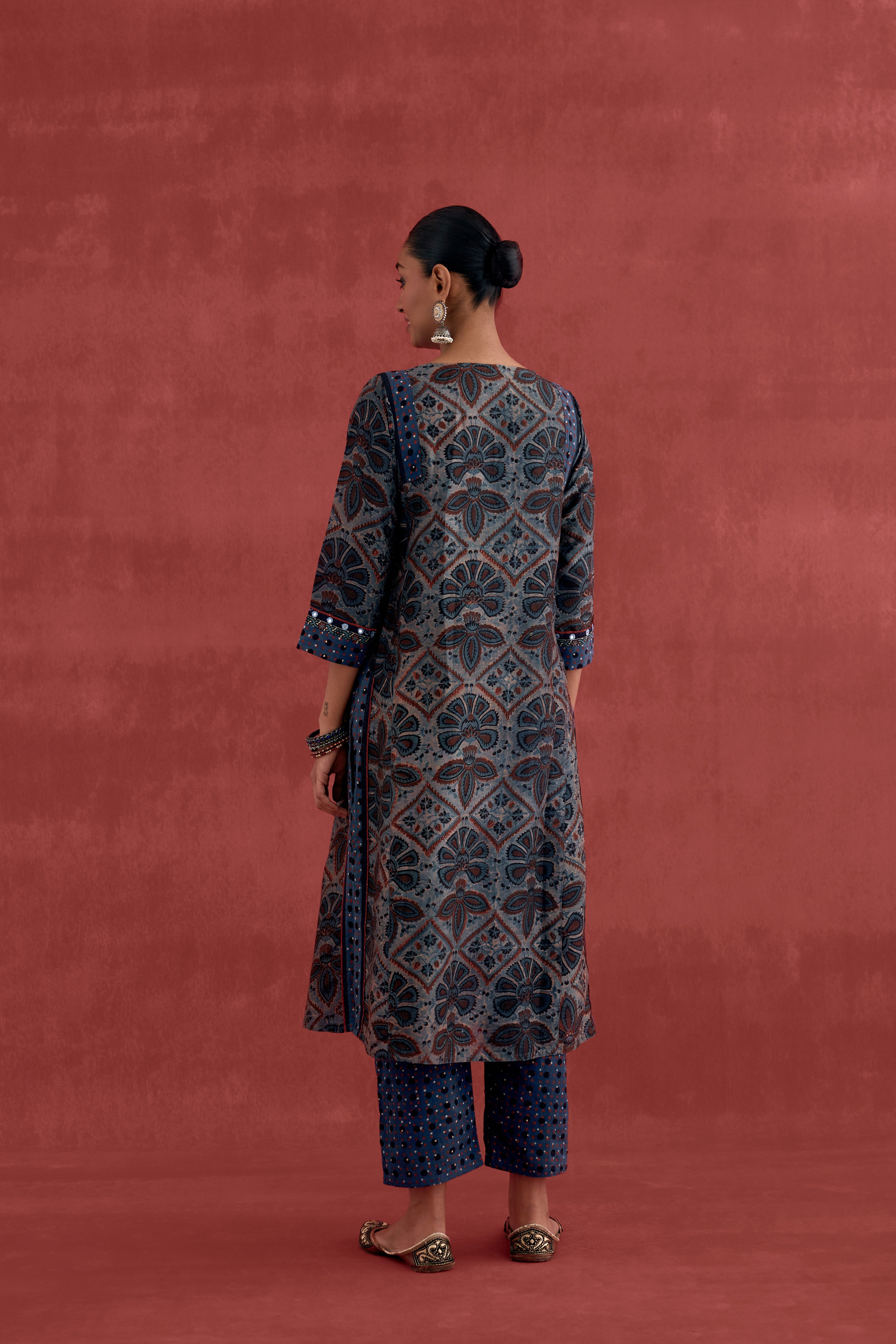 Adara Chanderi Vanaspati Block Printed Kurta Blue (10039928488235)