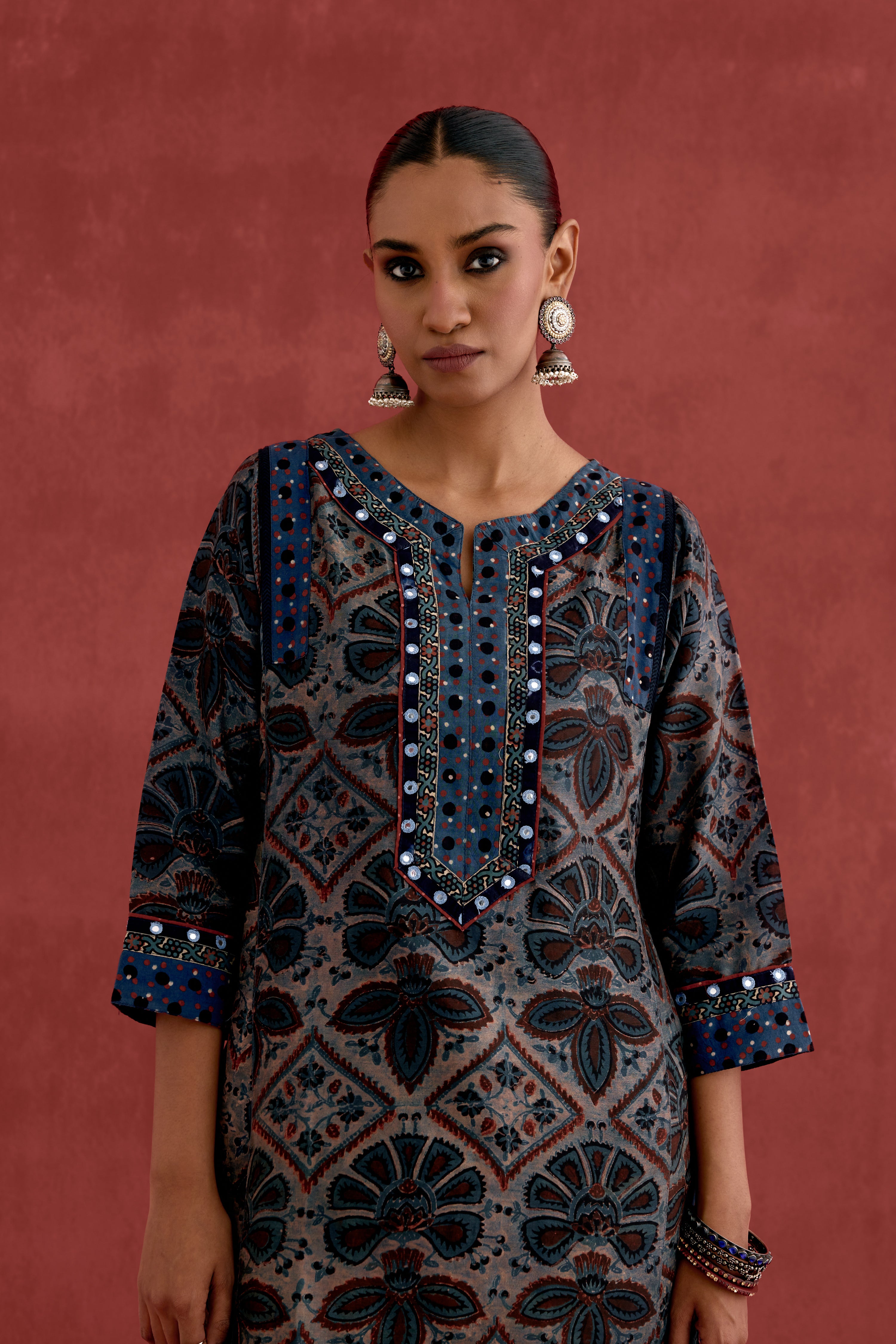 Adara Chanderi Vanaspati Block Printed Kurta Blue (10039928488235)