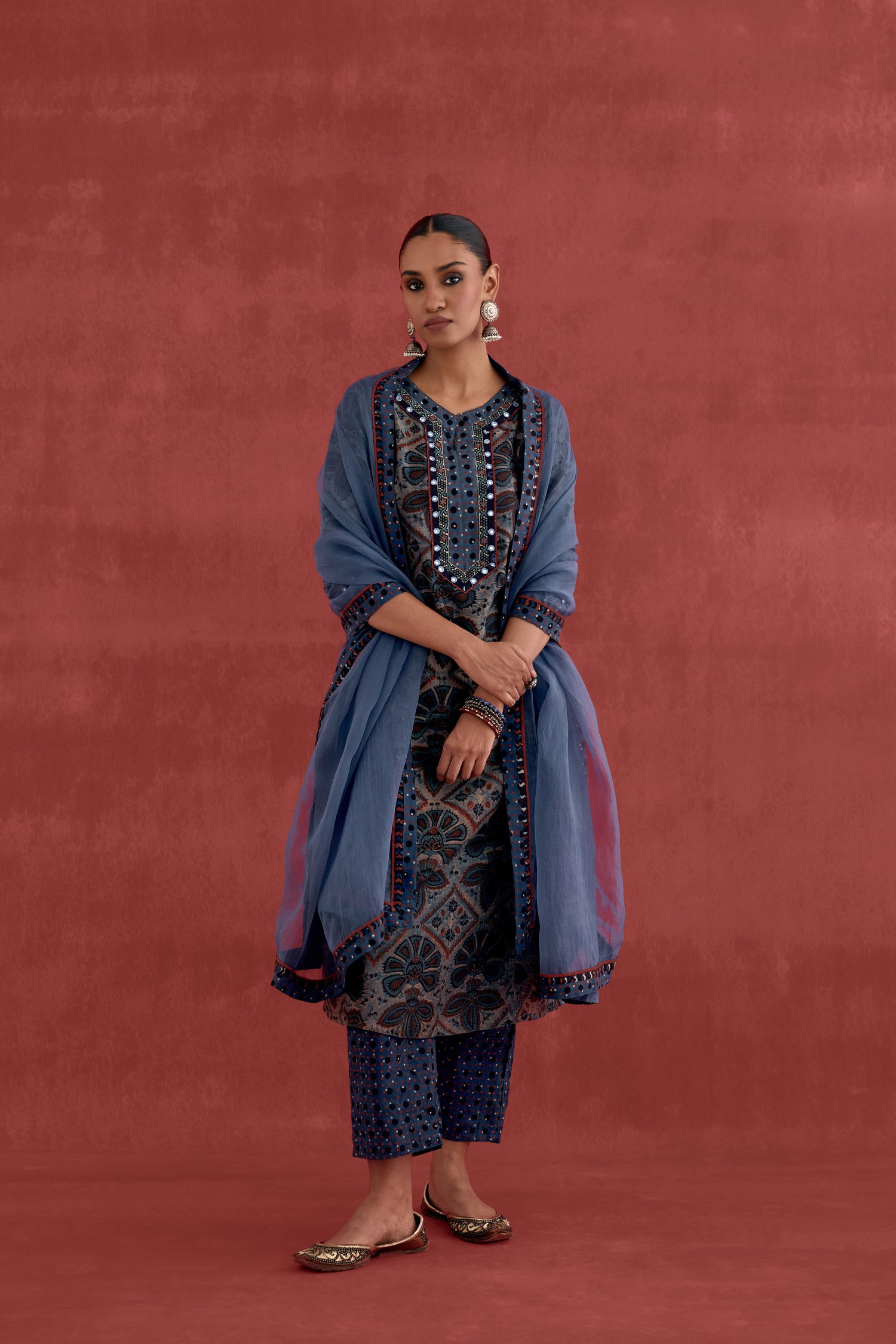 Adara Chanderi Vanaspati Block Printed Kurta Blue (10039928488235)