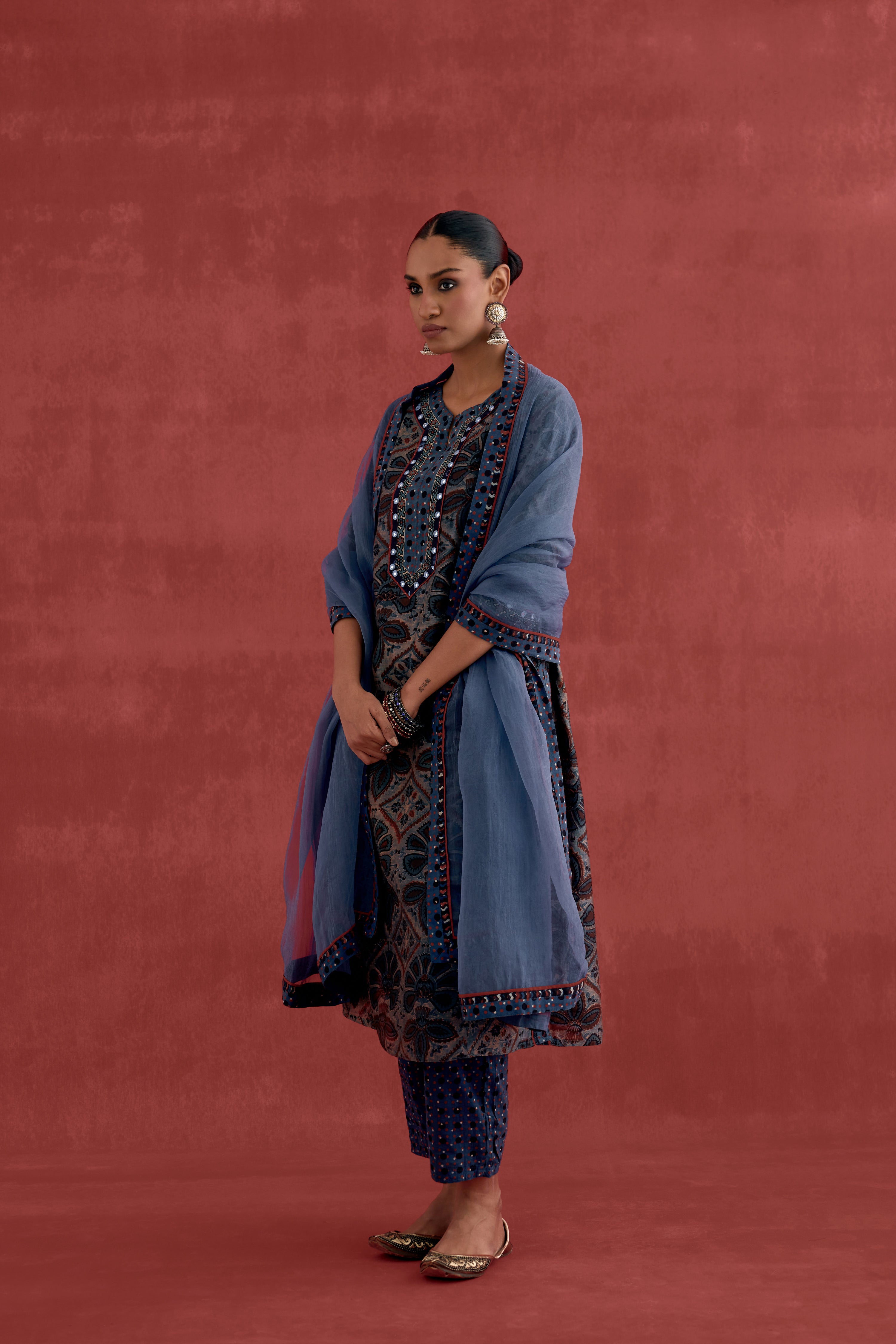 Adara Chanderi Vanaspati Block Printed Kurta Blue (10039928488235)