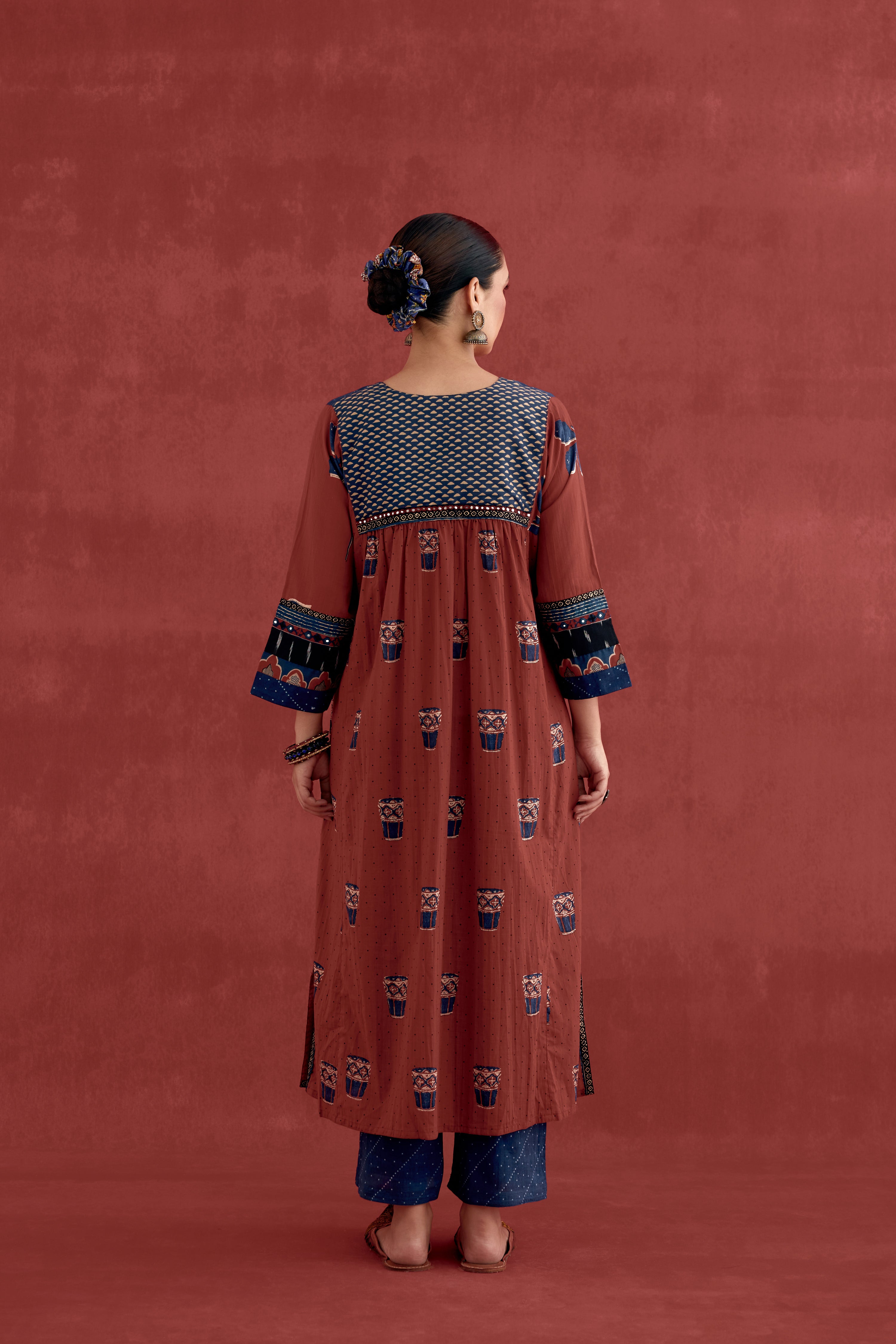 Banjara Cotton Ajrakh Block Printed Kurta Maroon (10039532486955)
