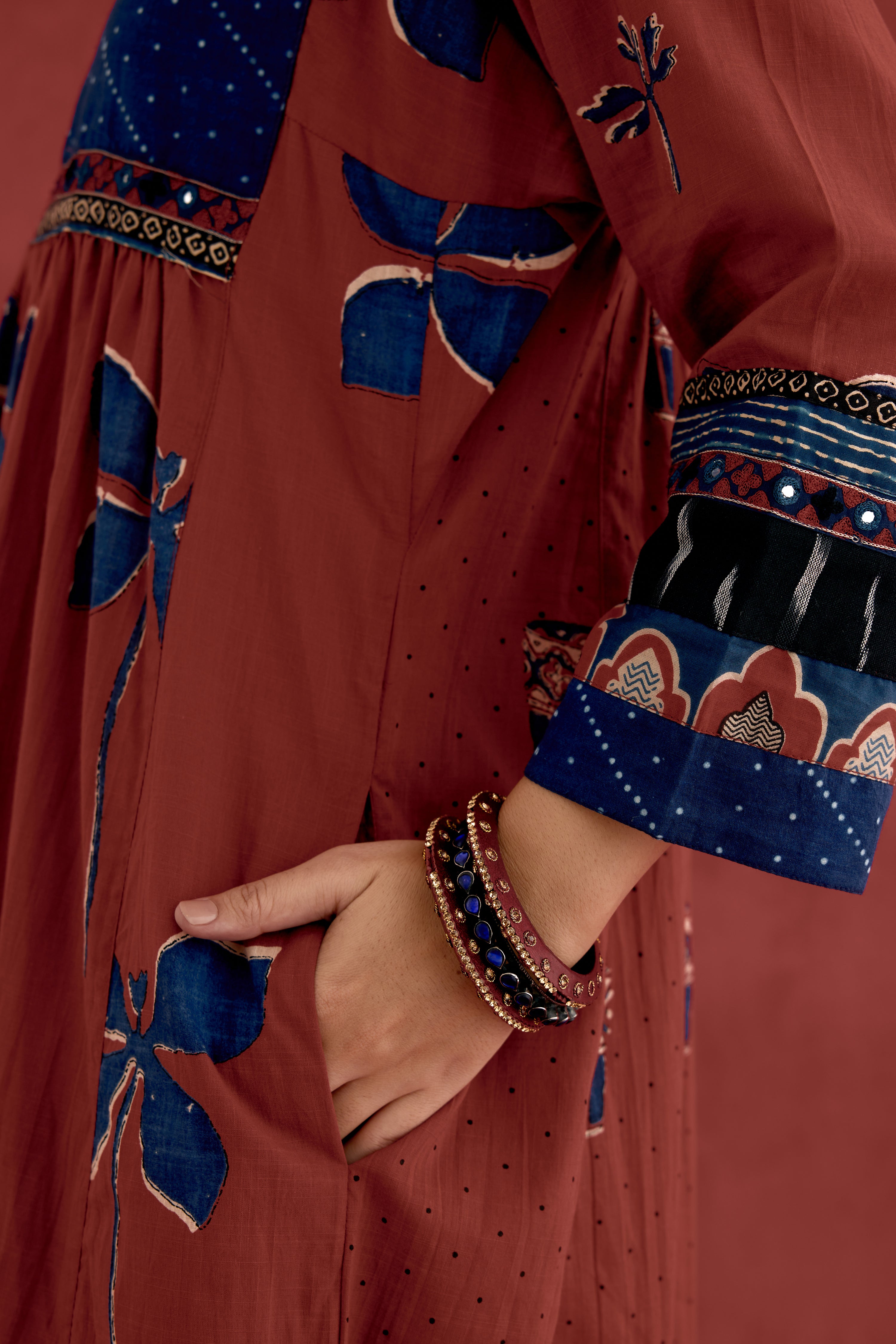 Banjara Cotton Ajrakh Block Printed Kurta Maroon (10039532486955)