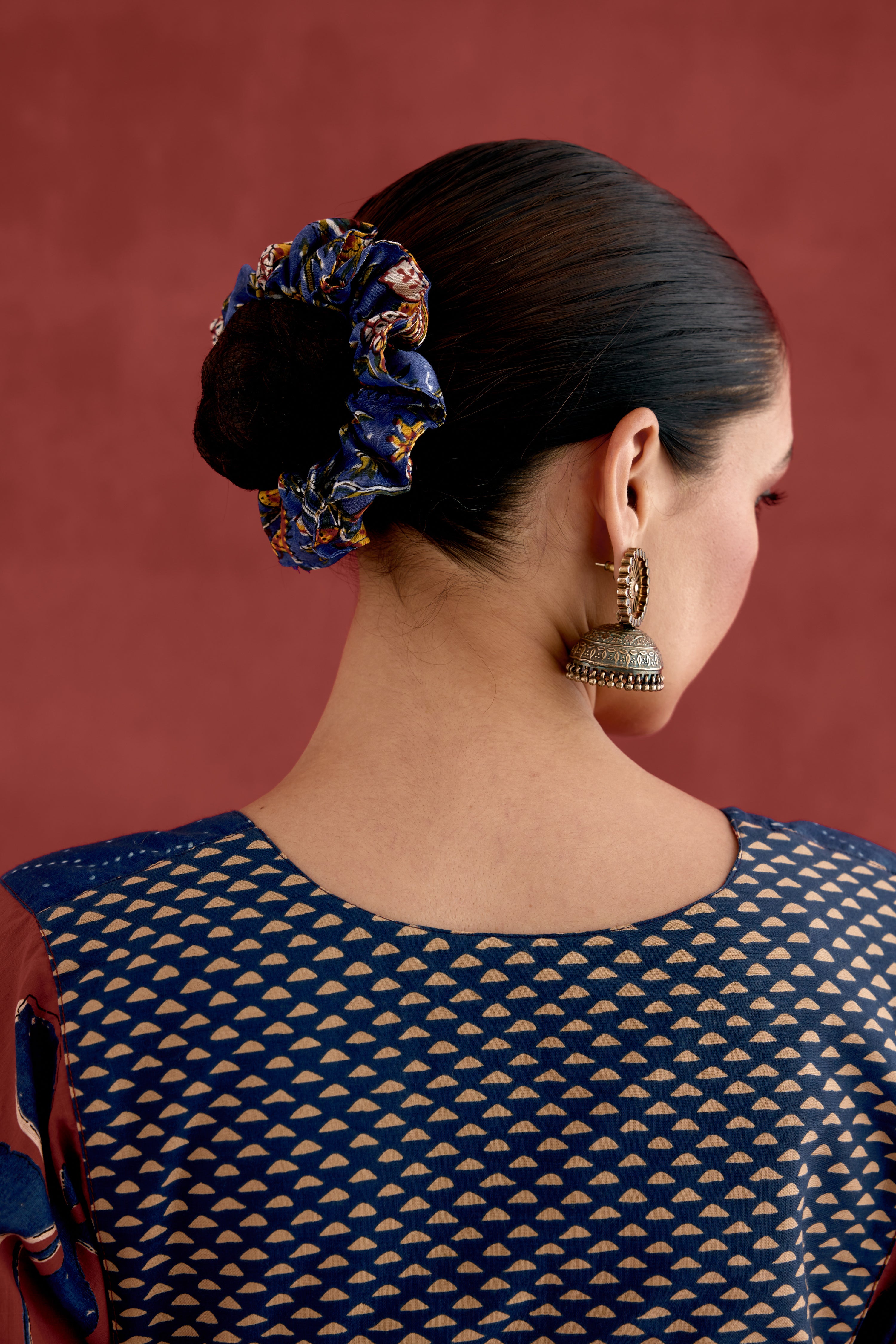 Scrunchy Chanderi Printed Blue (10040368529707)